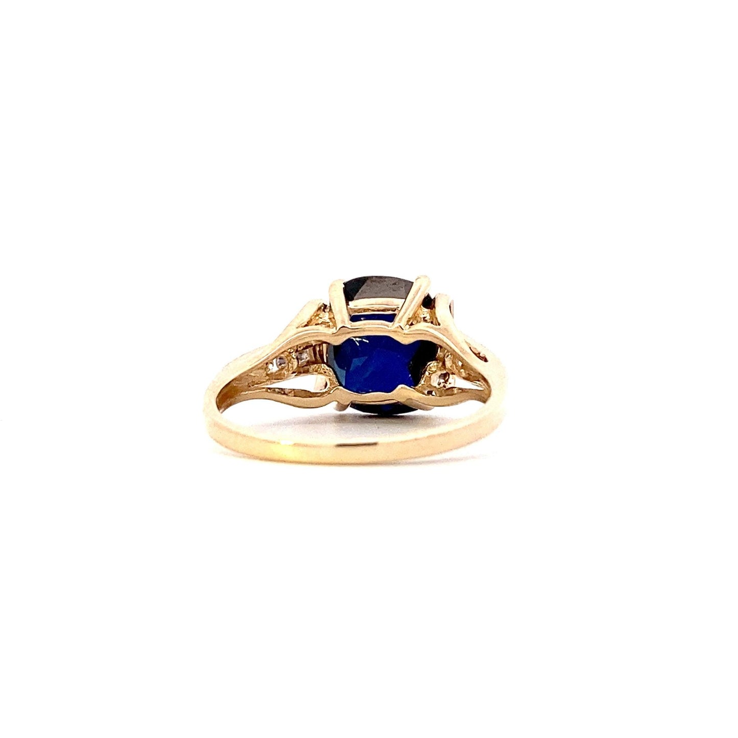 10K Yellow Gold Synthetic Blue Sapphire Women's Diamond Ring - 0.07ct - ipawnishop.com