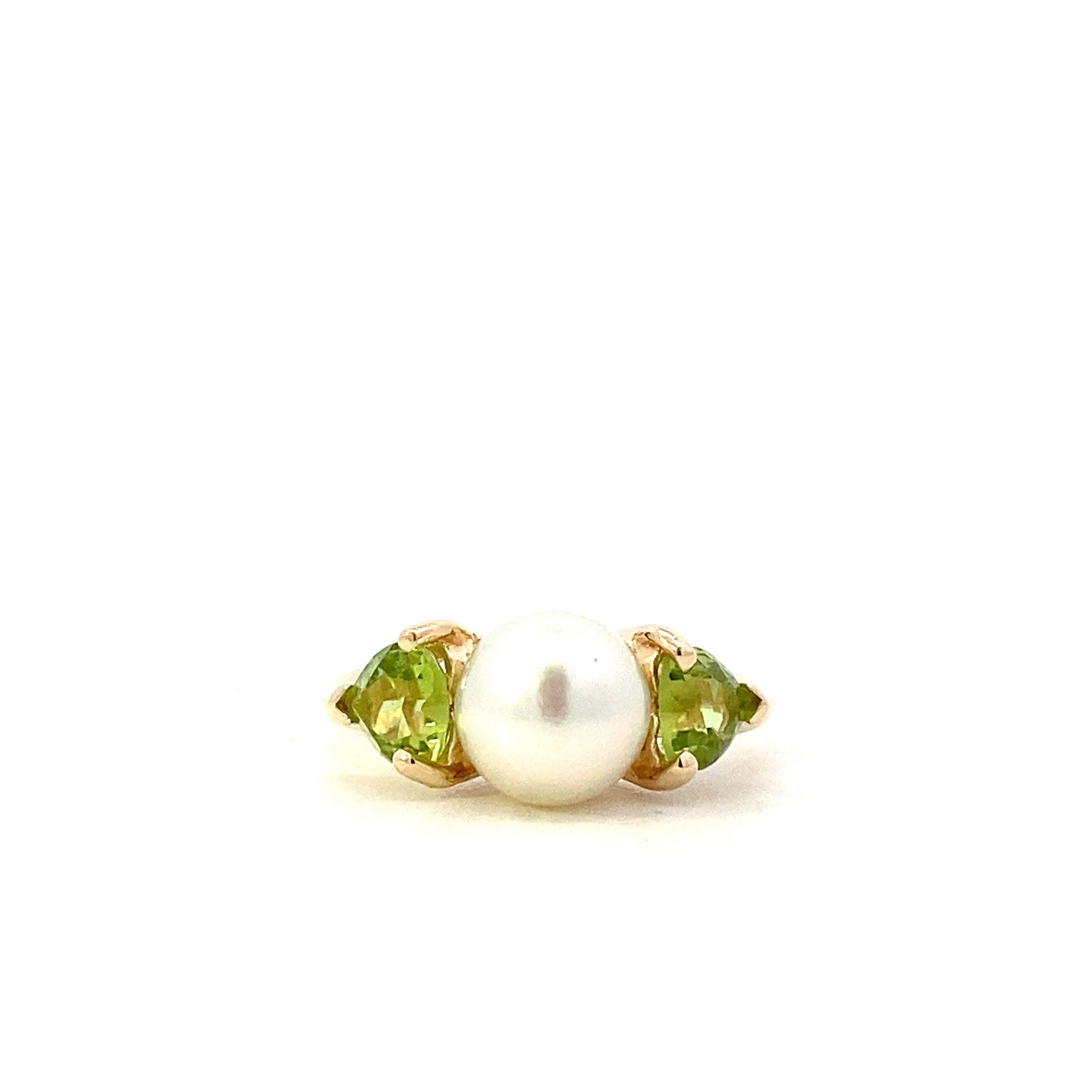 14K Yellow Gold Akoya Pearl & Peridot Women's Ring - ipawnishop.com