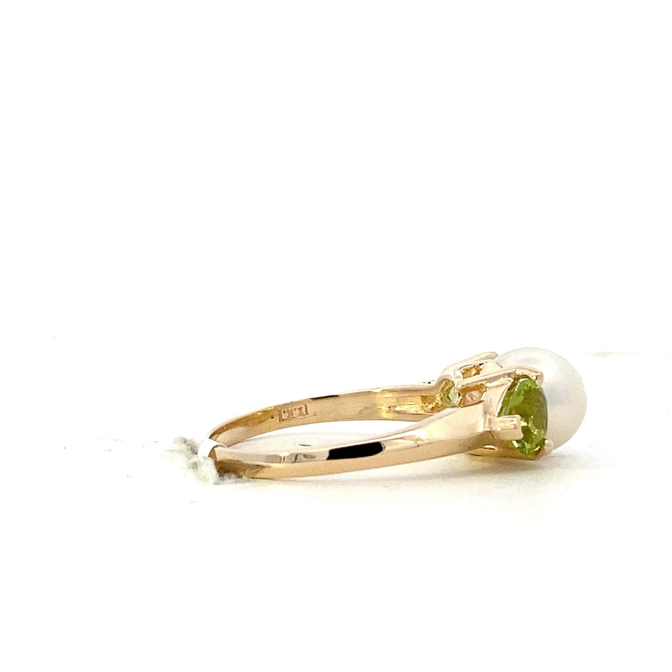 14K Yellow Gold Akoya Pearl & Peridot Women's Ring - ipawnishop.com