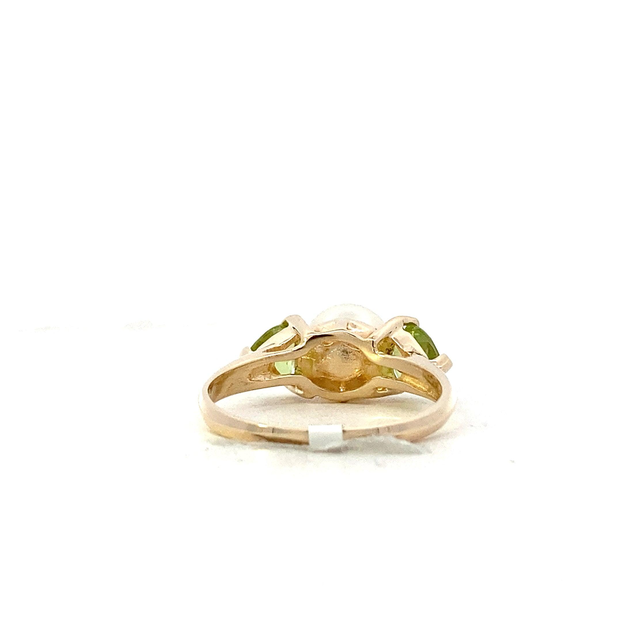 14K Yellow Gold Akoya Pearl & Peridot Women's Ring - ipawnishop.com