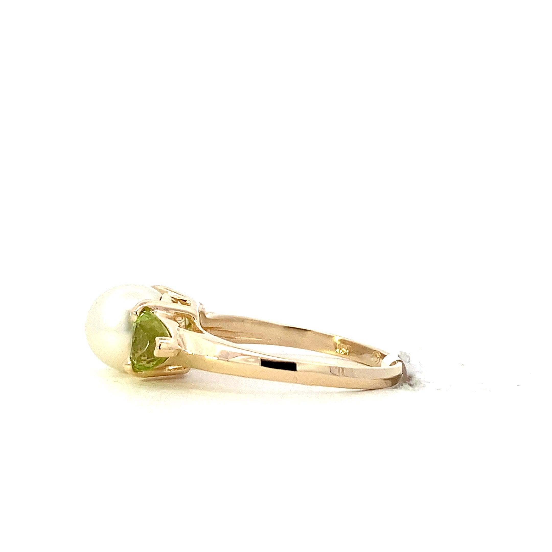 14K Yellow Gold Akoya Pearl & Peridot Women's Ring - ipawnishop.com