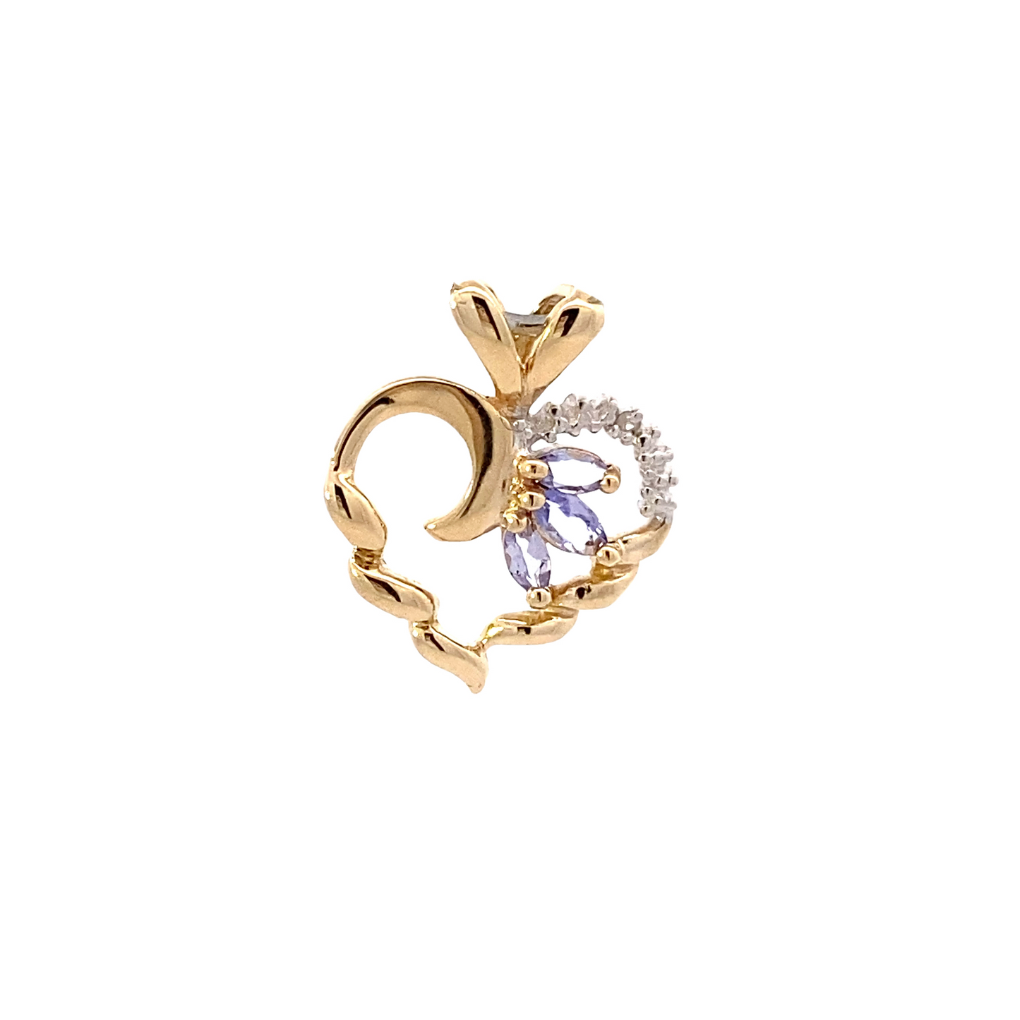 10K Yellow Gold Tanzanite & Diamond Heart Pendant - 0.006ct