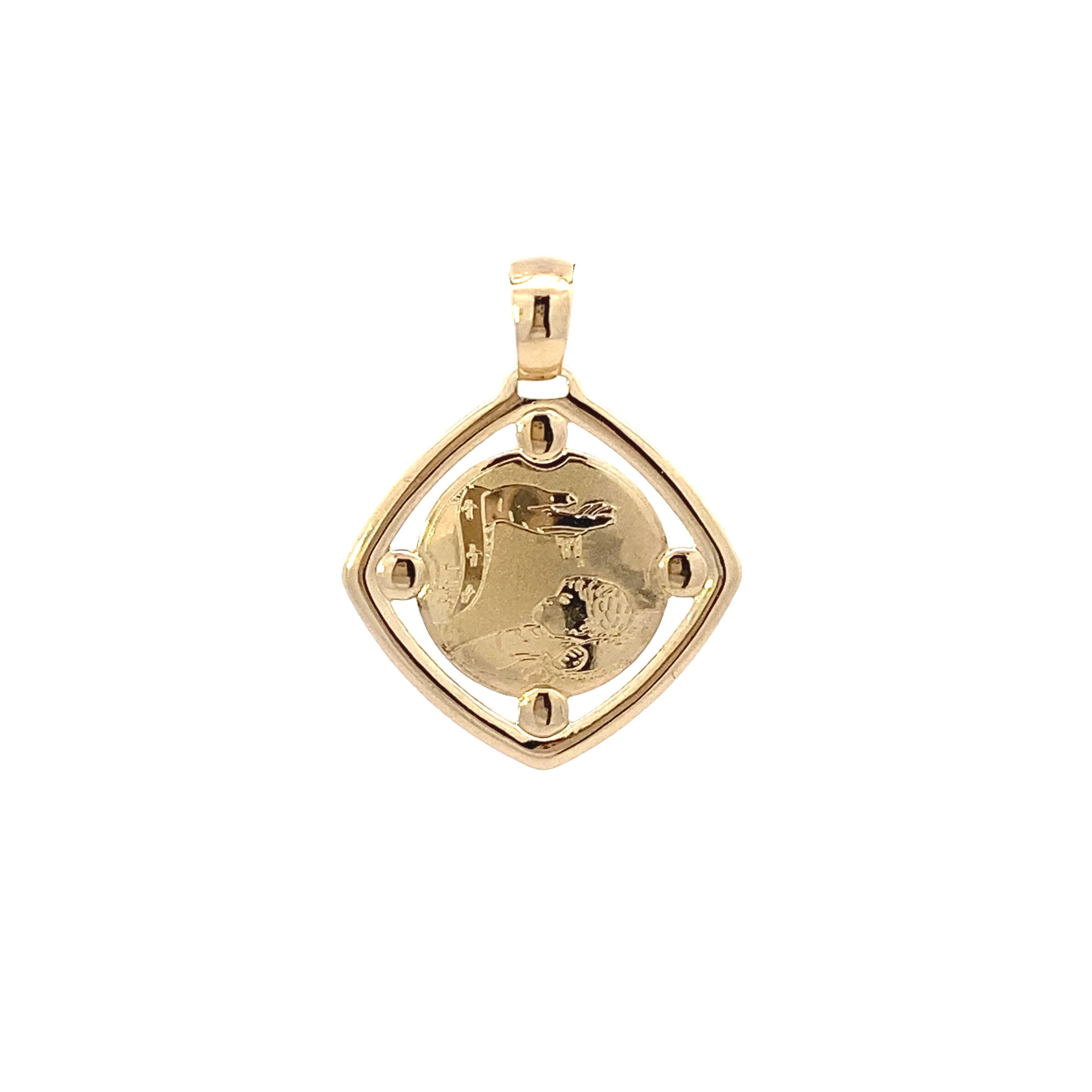 14K Yellow Gold Square Religious Pendant