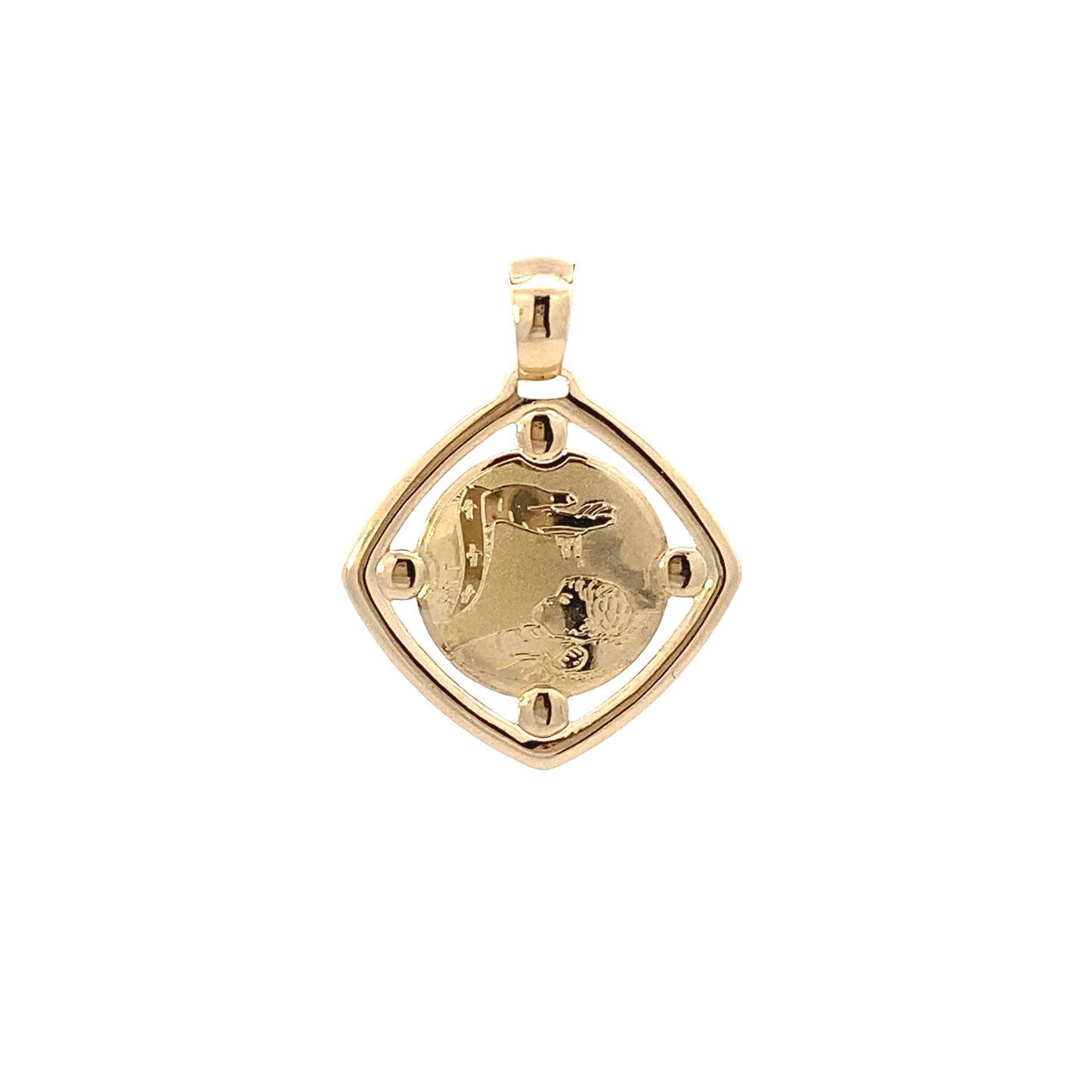 14K Yellow Gold Square Religious Pendant