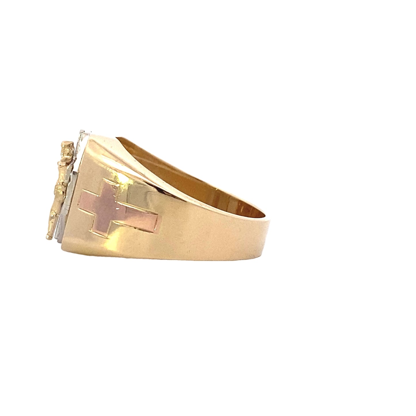 10K Tri-Color Gold CZ Crucifix Men's Ring