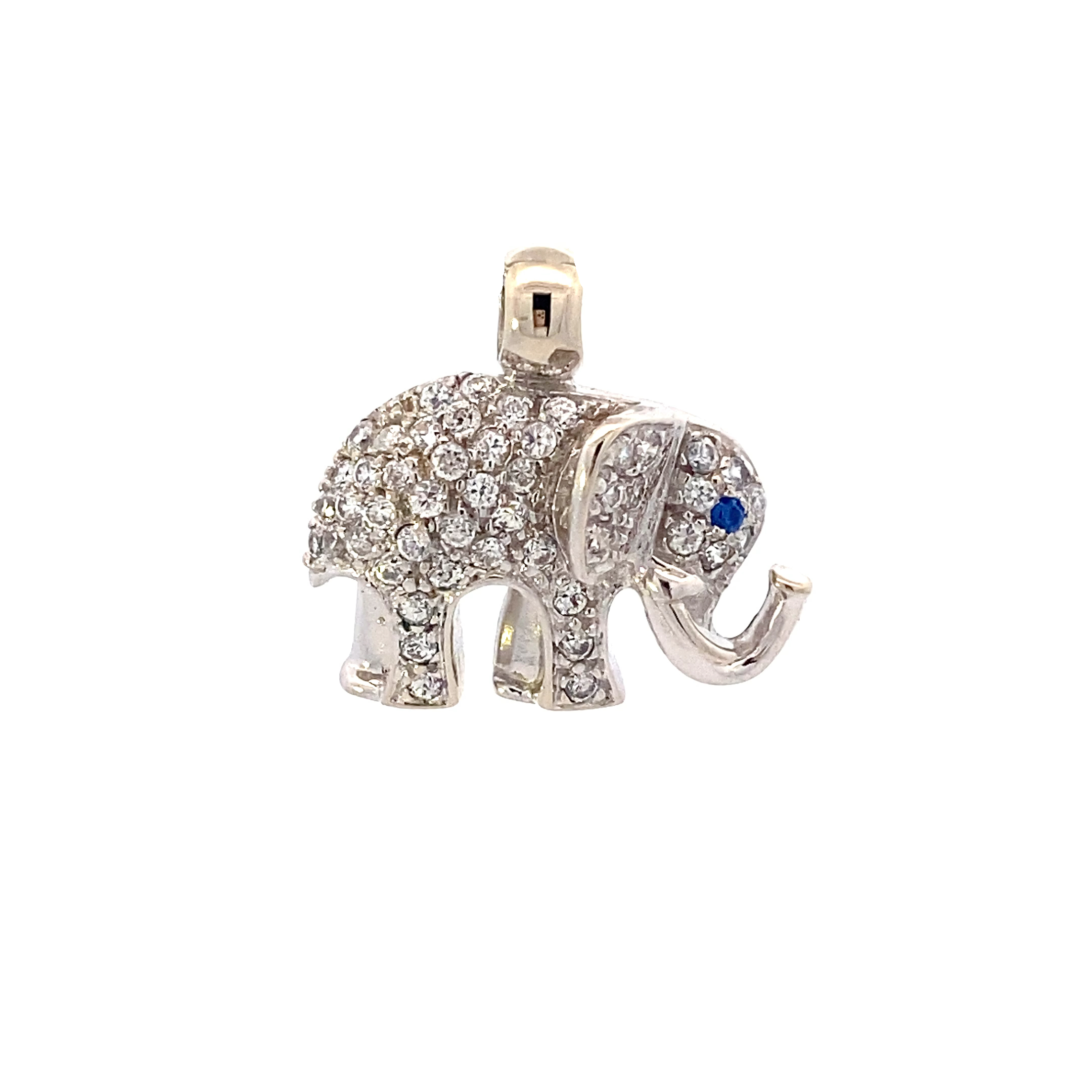 14K White Gold Pave CZ Elephant Pendant