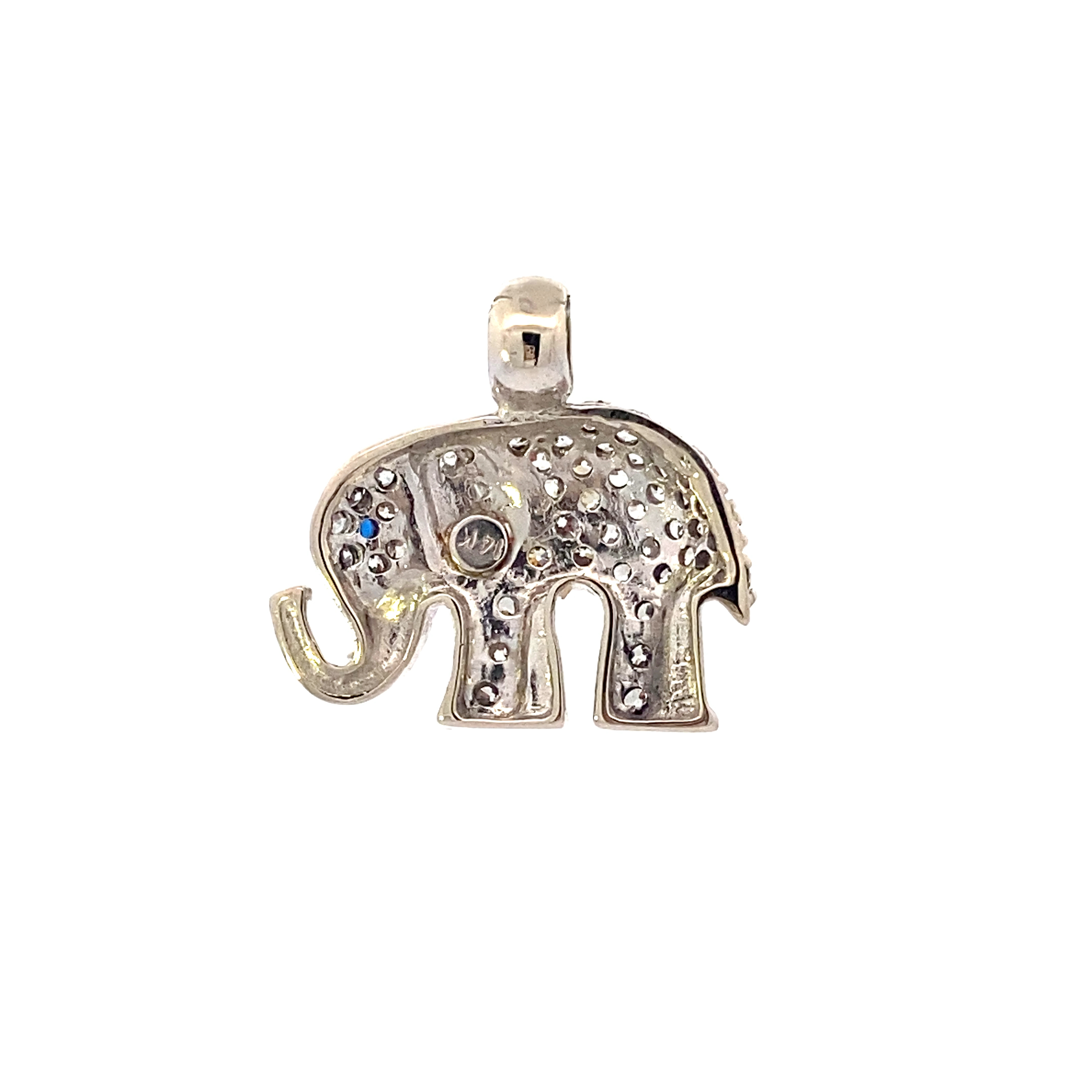 14K White Gold Pave CZ Elephant Pendant