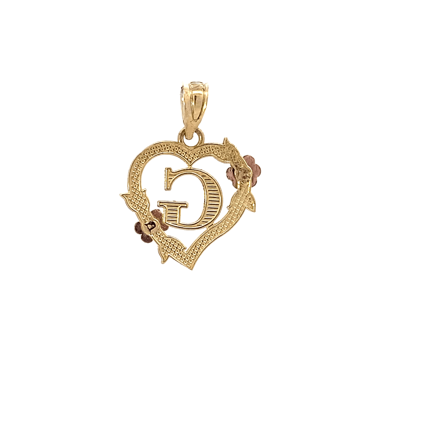 10K Yellow & Rose Gold Letter "G" Heart Pendant