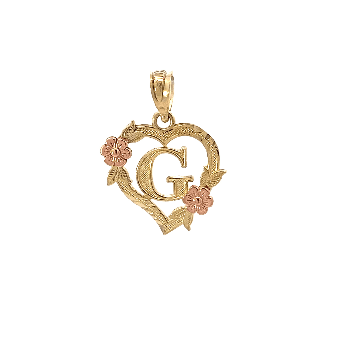 10K Yellow & Rose Gold Letter "G" Heart Pendant