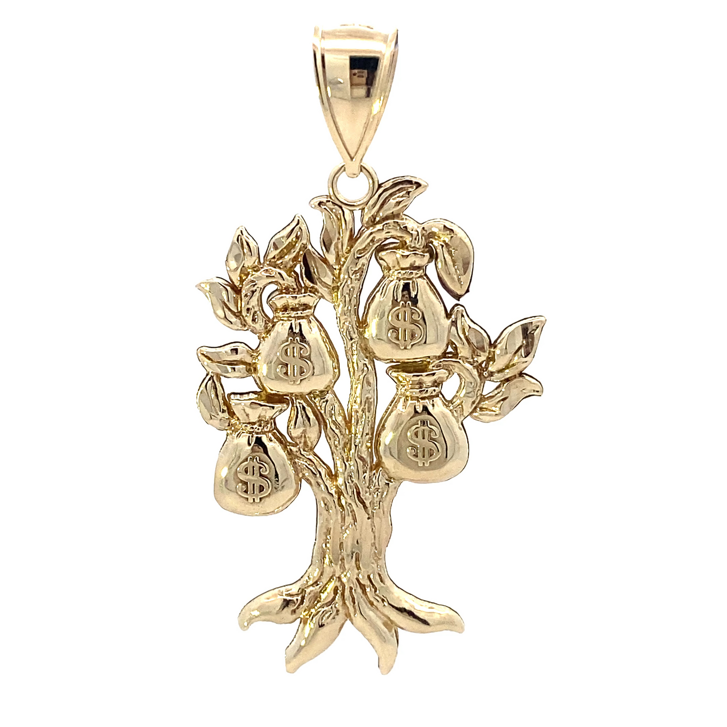 10K Yellow Gold 44x28mm Money Tree Pendant