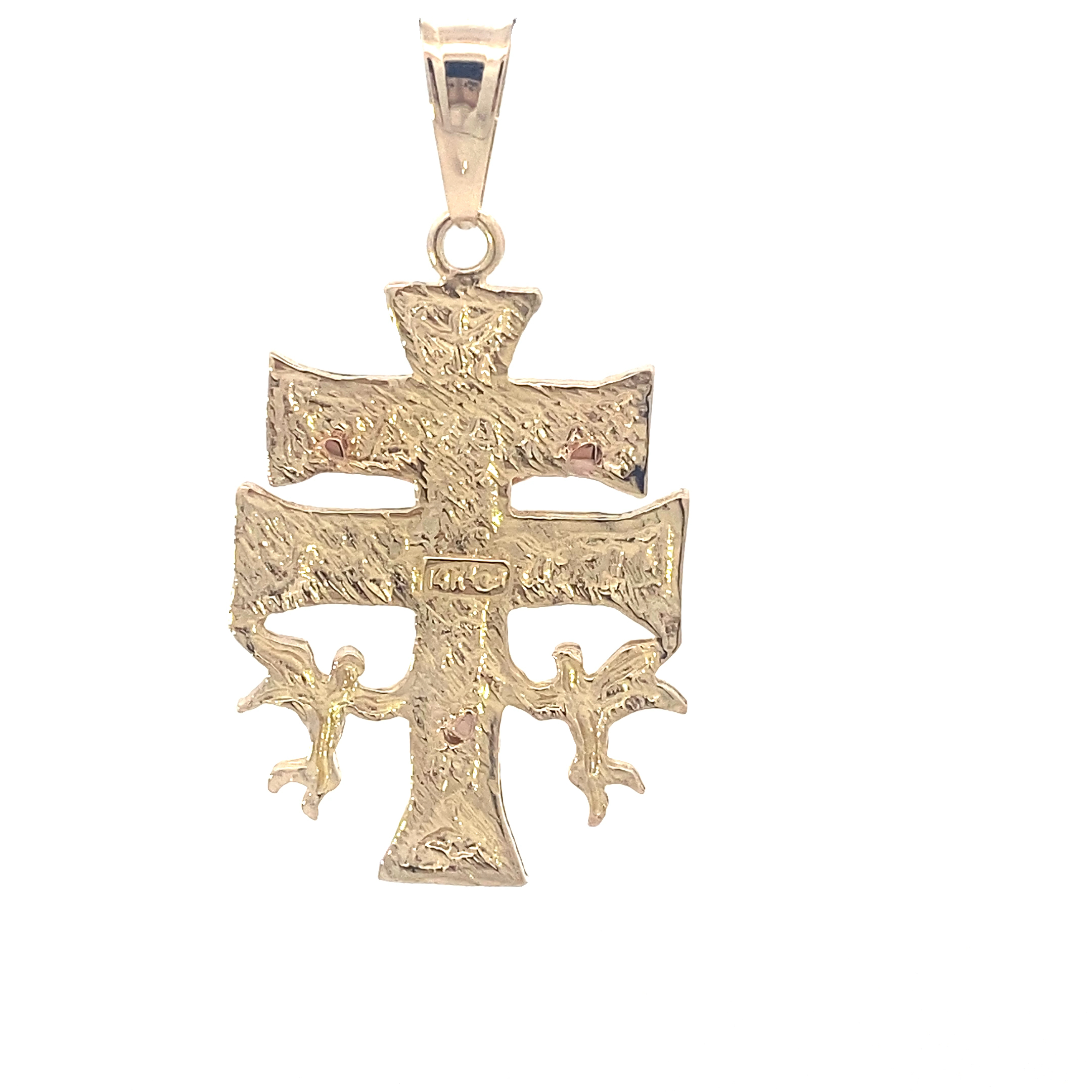 14K Tri-Color Gold 33x25mm Double Cross Crucifix & Angels Pendant