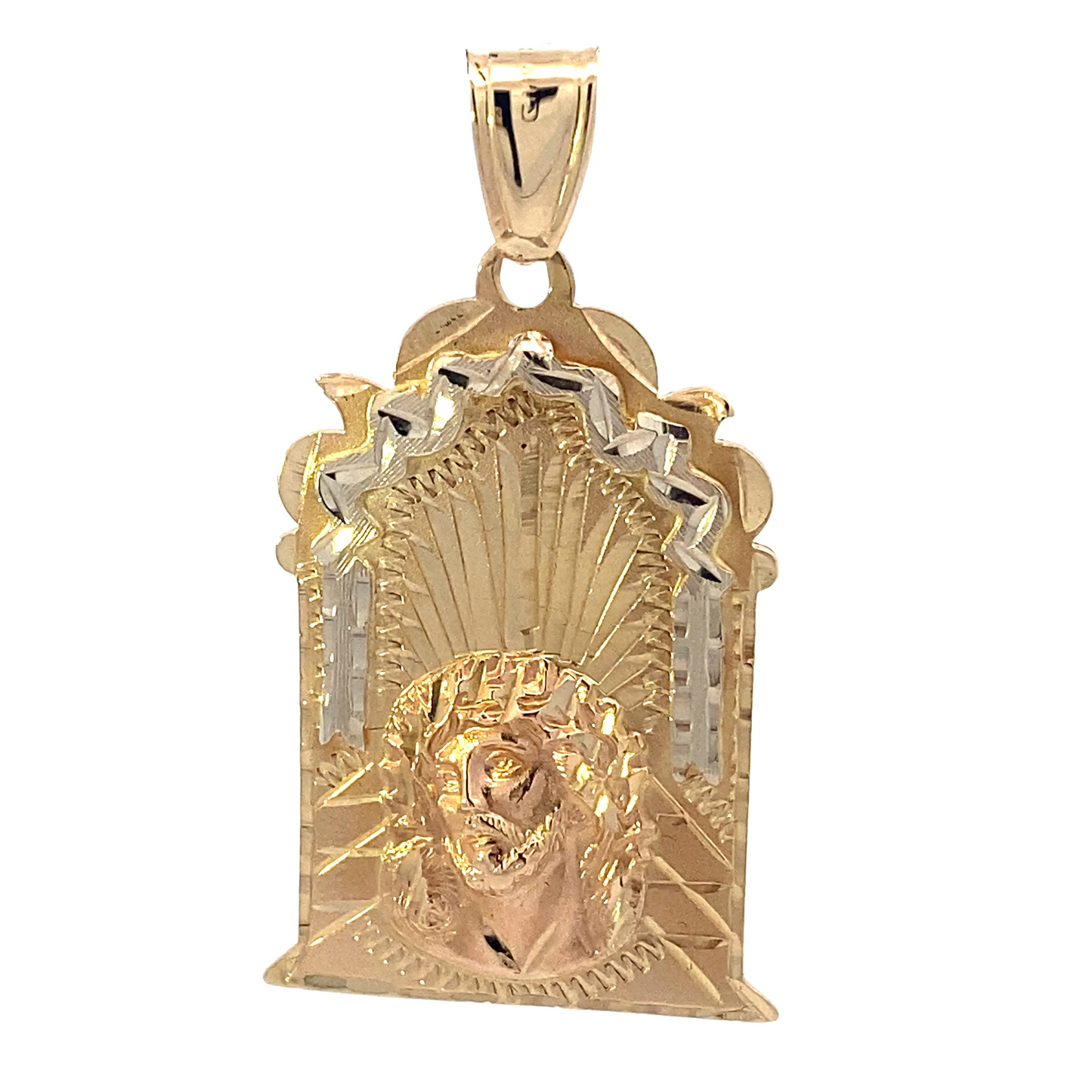 14K Tri-Color Gold 35x24mm Double Sided Religious Pendant