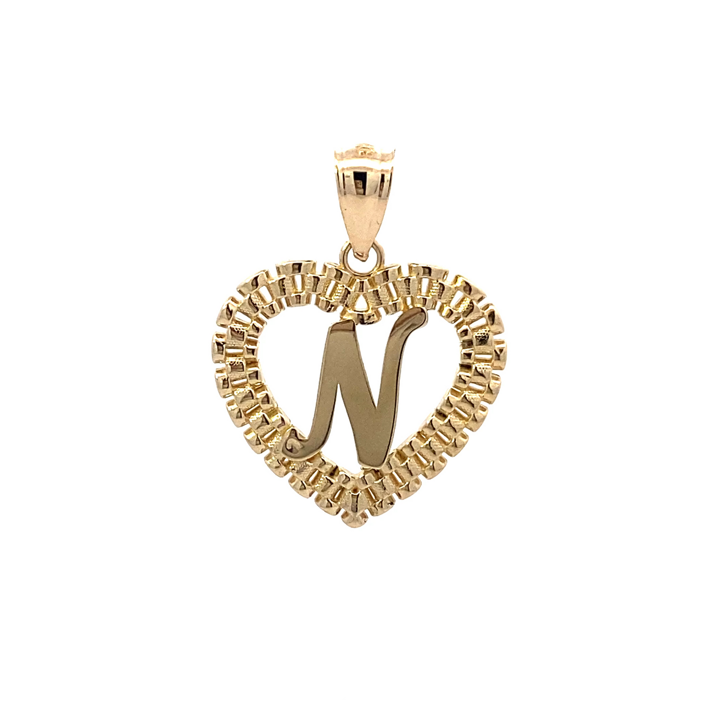 10K Yellow Gold 20x22mm Letter "N" Rolex Heart Pendant