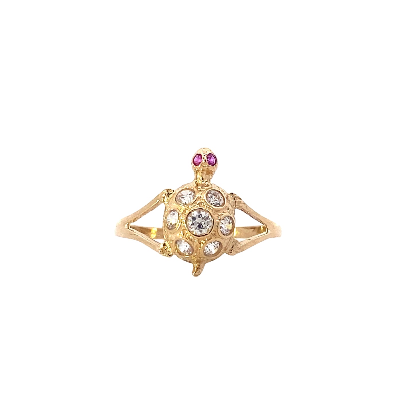 14K Yellow Gold CZ Turtle Ring