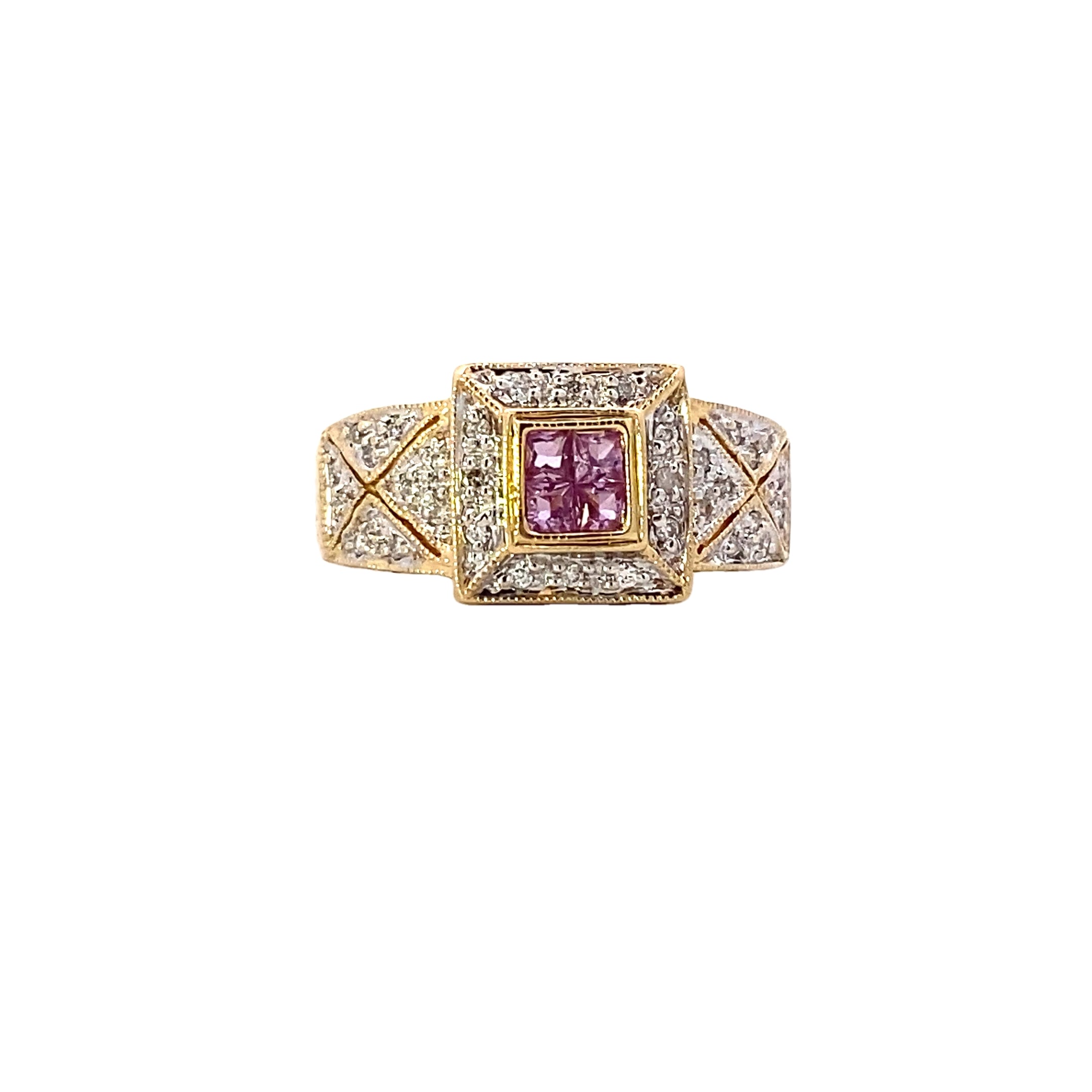 14K Yellow Gold Diamond & Pink Sapphire Ring - 0.14ct