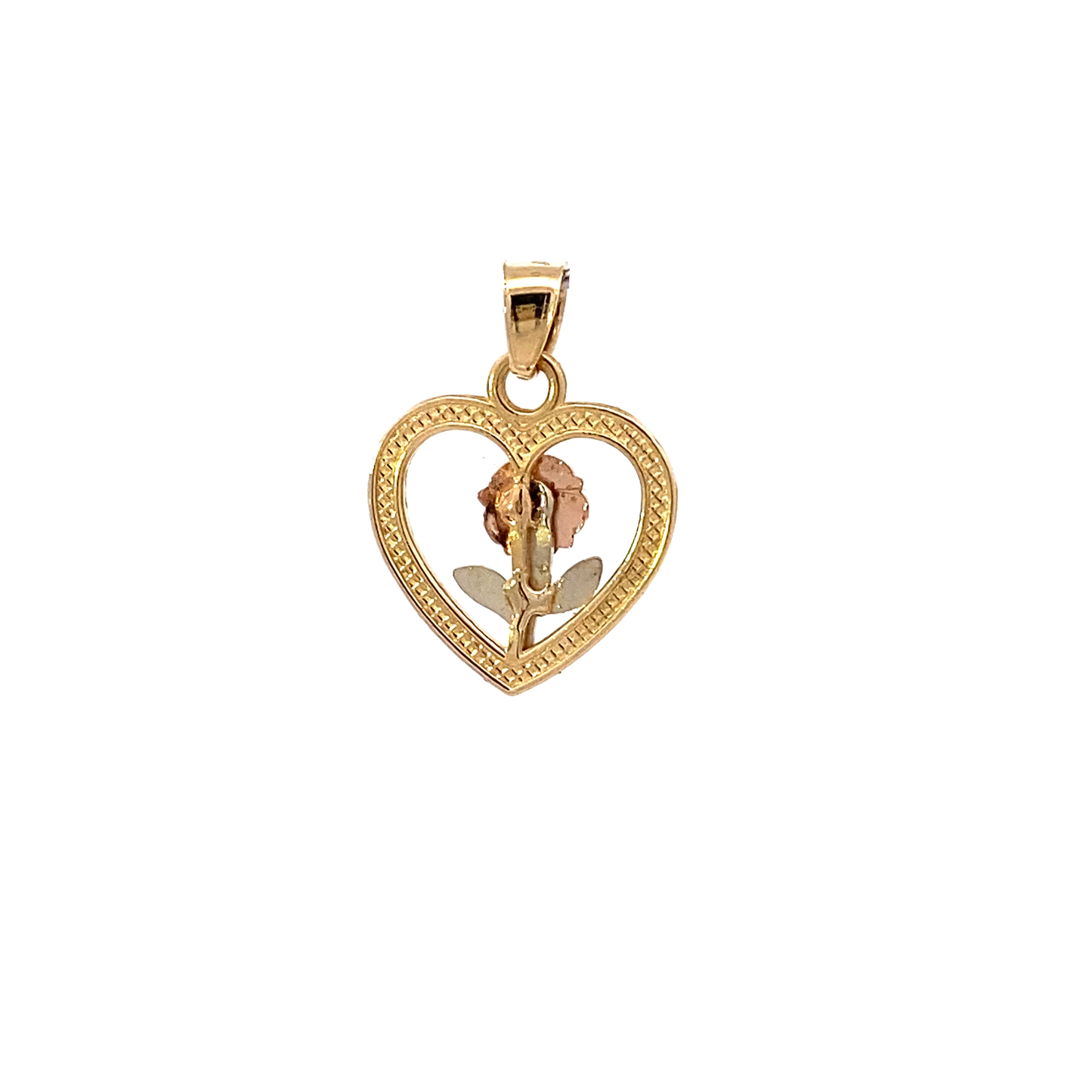 14K Tri-Color Gold DC Heart & Rose Pendant