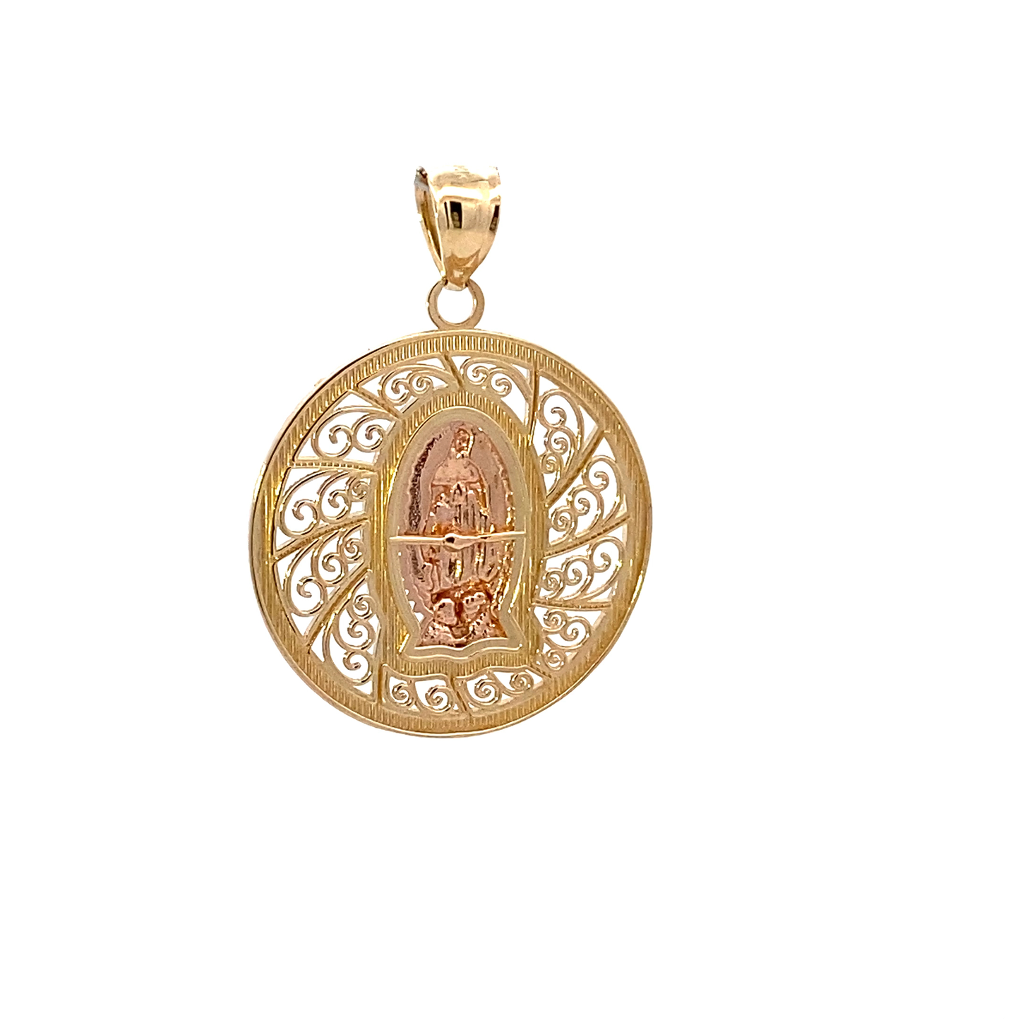 14K Tri-Color Gold Filigree Religious Pendant