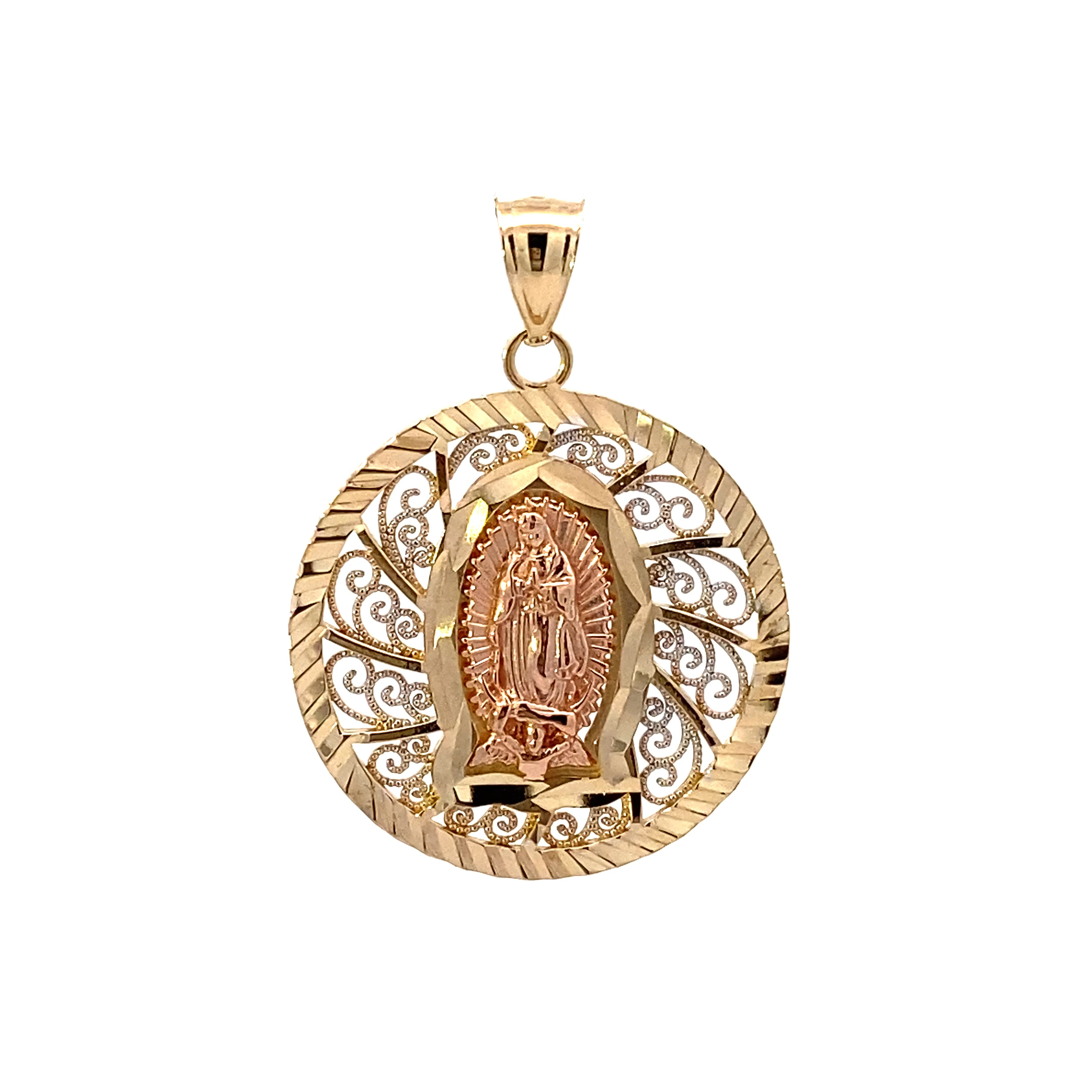 14K Tri-Color Gold Filigree Religious Pendant