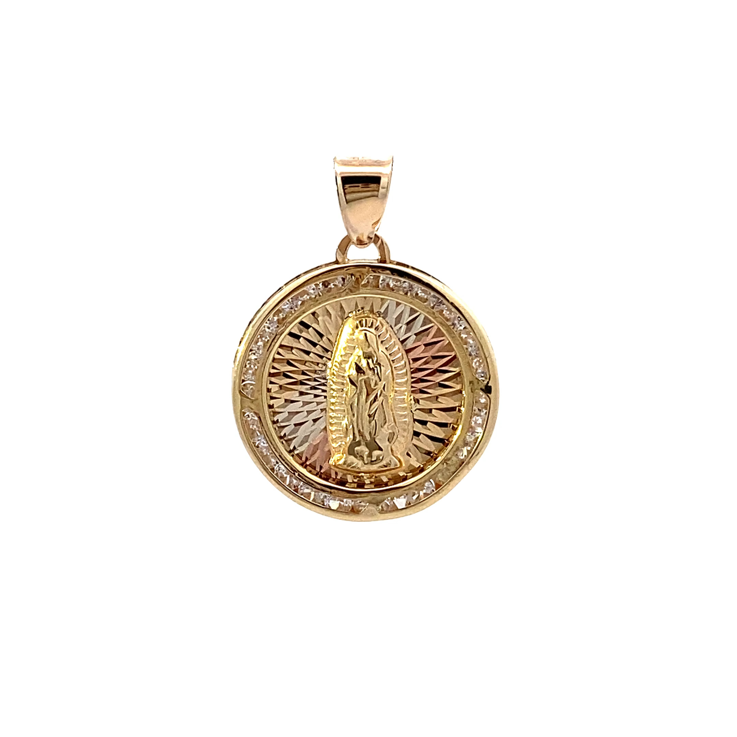 10K Tri-Color Gold CZ Religious Pendant