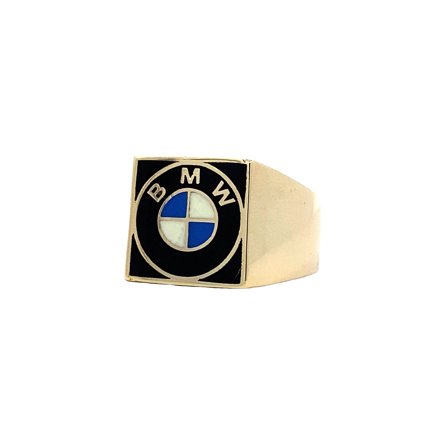 10K Yellow Gold Square BMW Enamel Ring