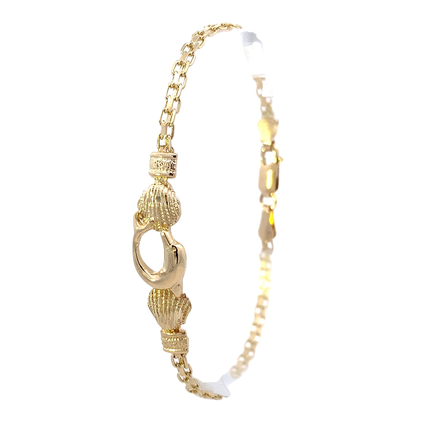 14K Yellow Gold Seashells & Dolphin Bismark Bracelet