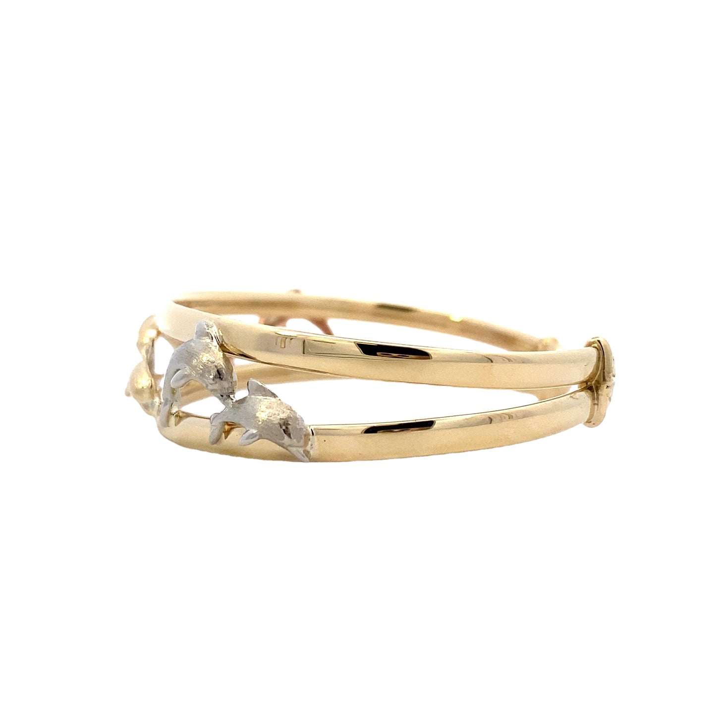 14K Tri-Color Gold Dolphin Bangle Bracelet