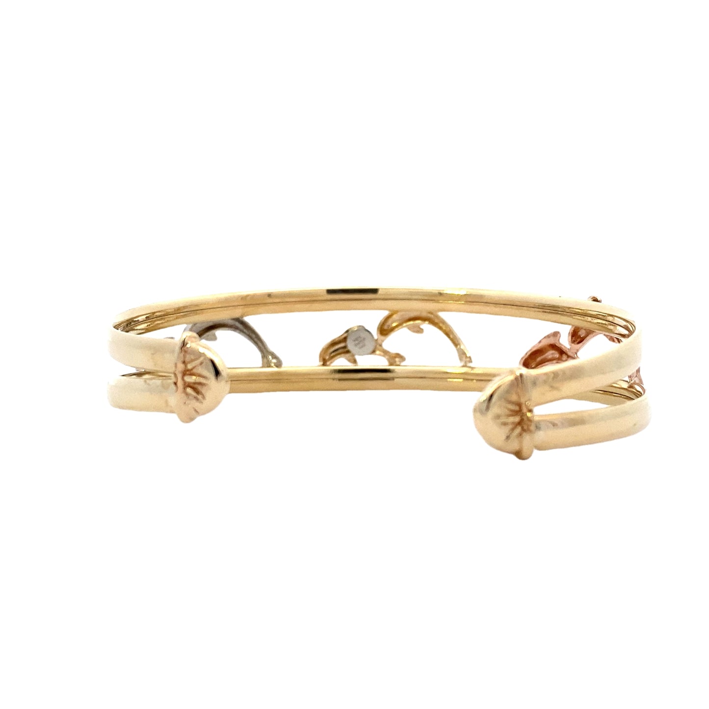 14K Tri-Color Gold Dolphin Bangle Bracelet