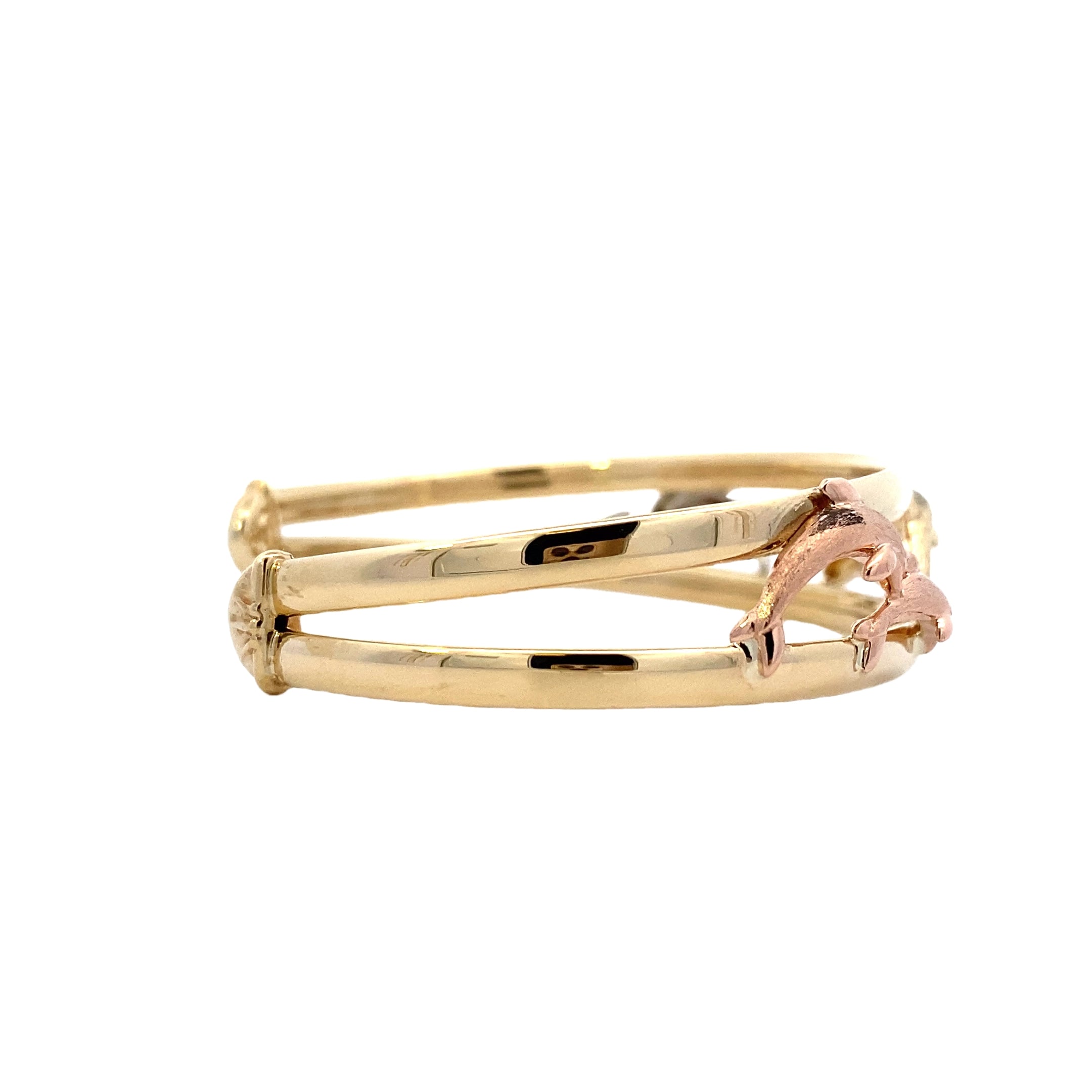 14K Tri-Color Gold Dolphin Bangle Bracelet