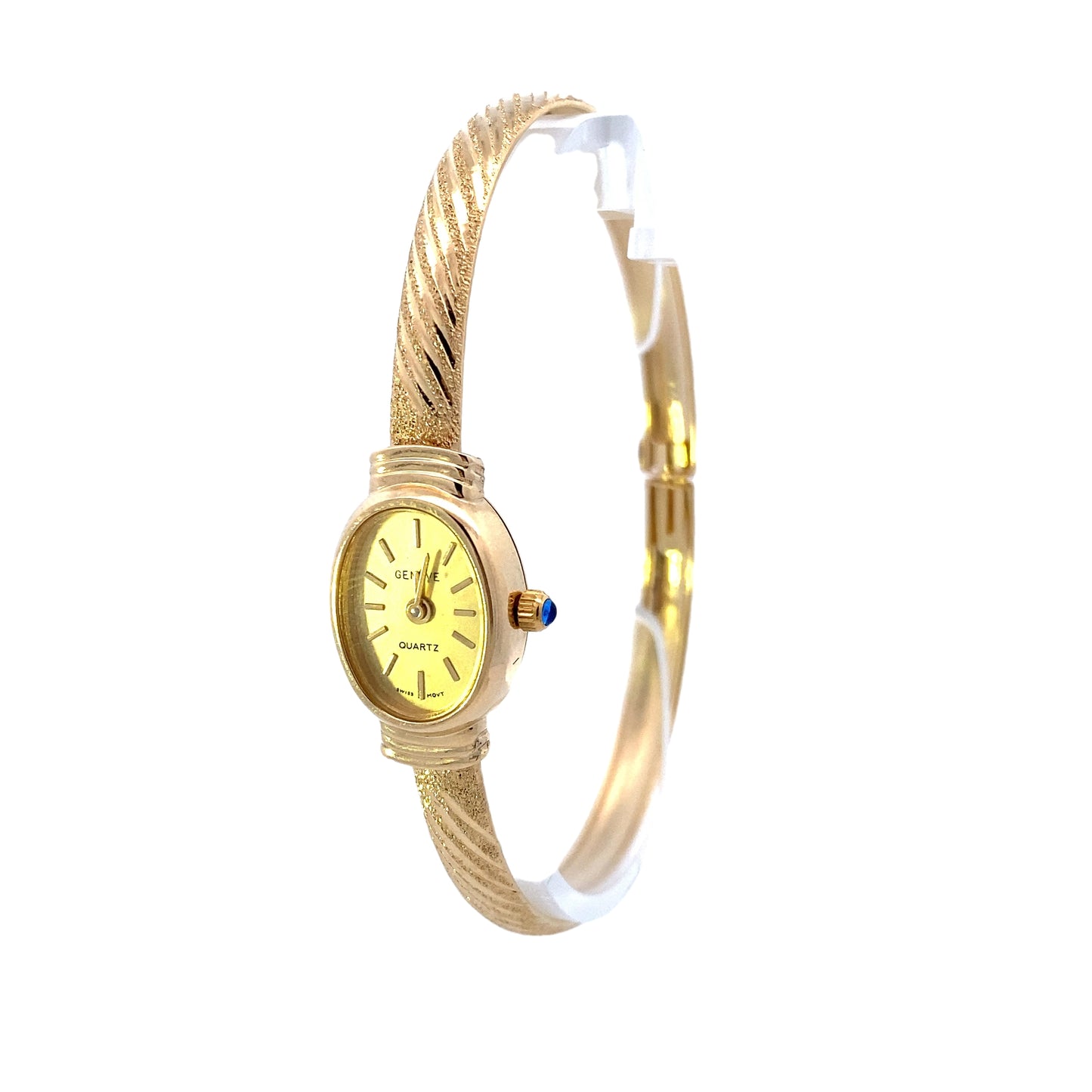 14K Yellow Gold Geneve Quartz Sapphire Crown Watch