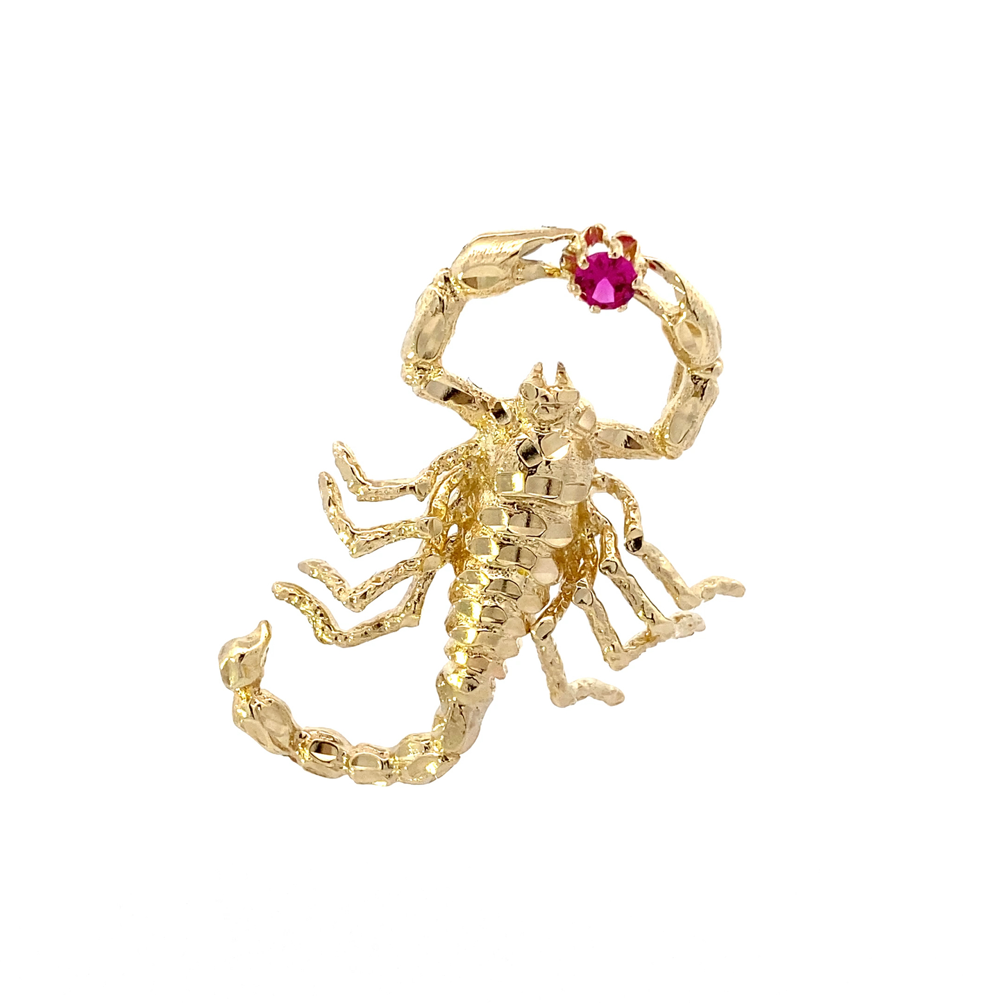 14K Yellow Gold Synthetic Ruby Scorpion Pendant