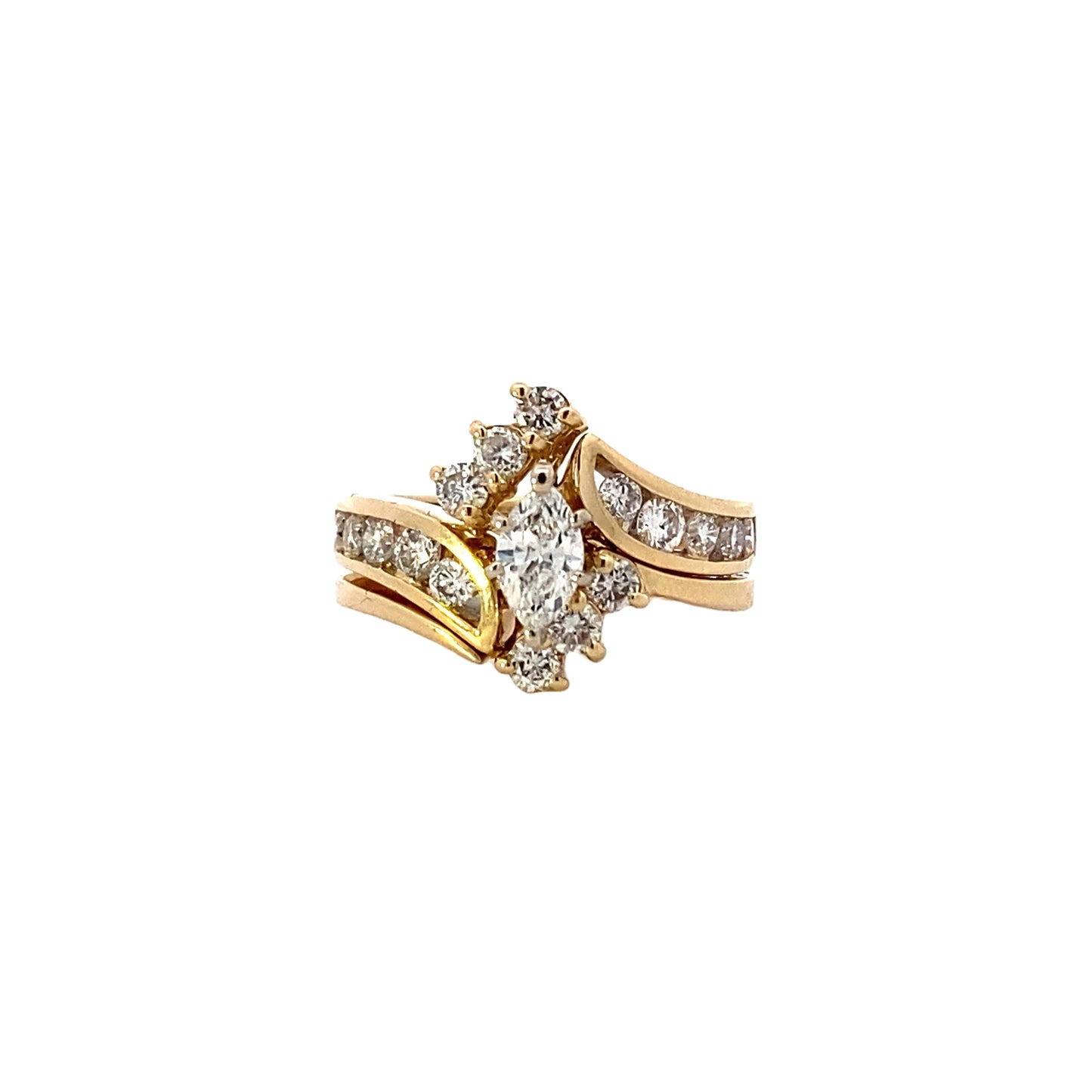 14K Yellow Gold Diamond Engagement & Wedding Ring Set - 1.24