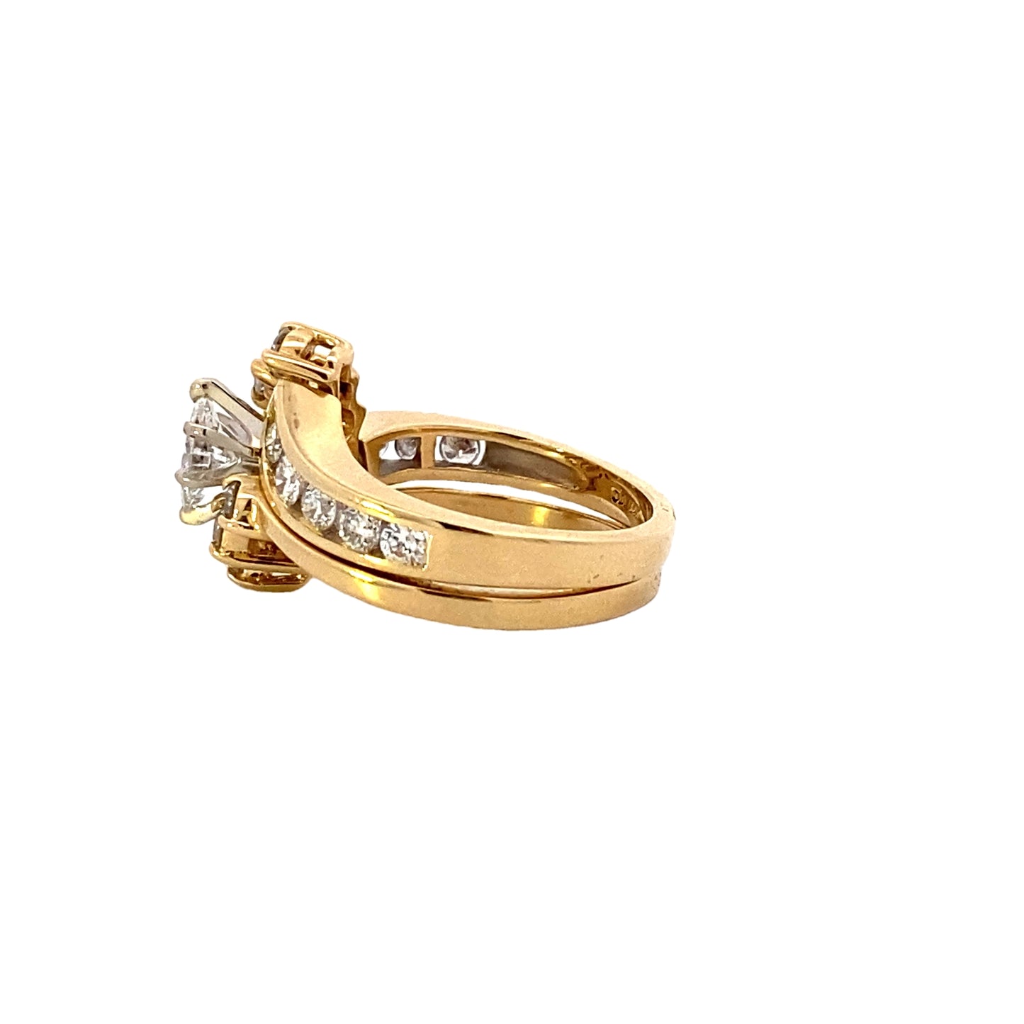 14K Yellow Gold Diamond Engagement & Wedding Ring Set - 1.24