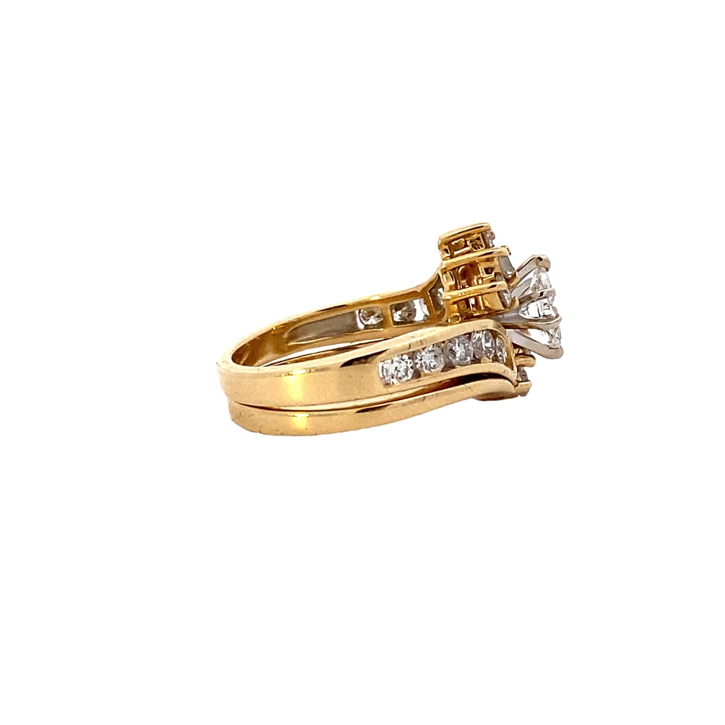 14K Yellow Gold Diamond Engagement & Wedding Ring Set - 1.24