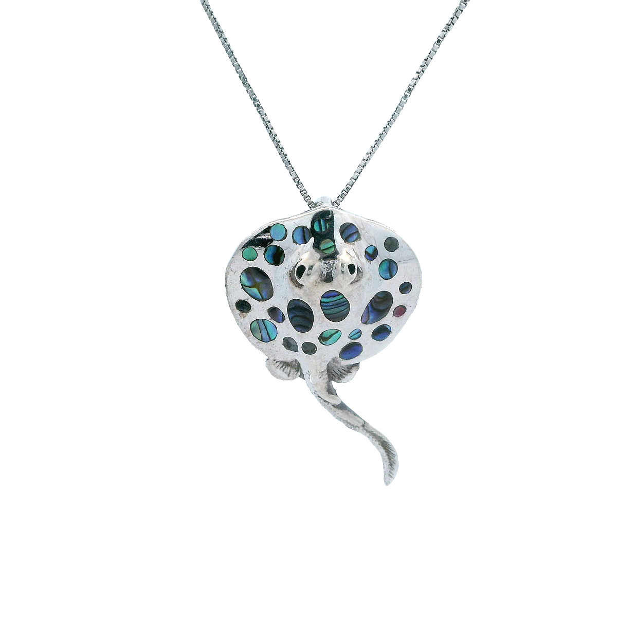 Sterling Silver Inlay Abalone Stingray Pendant & Chain Set