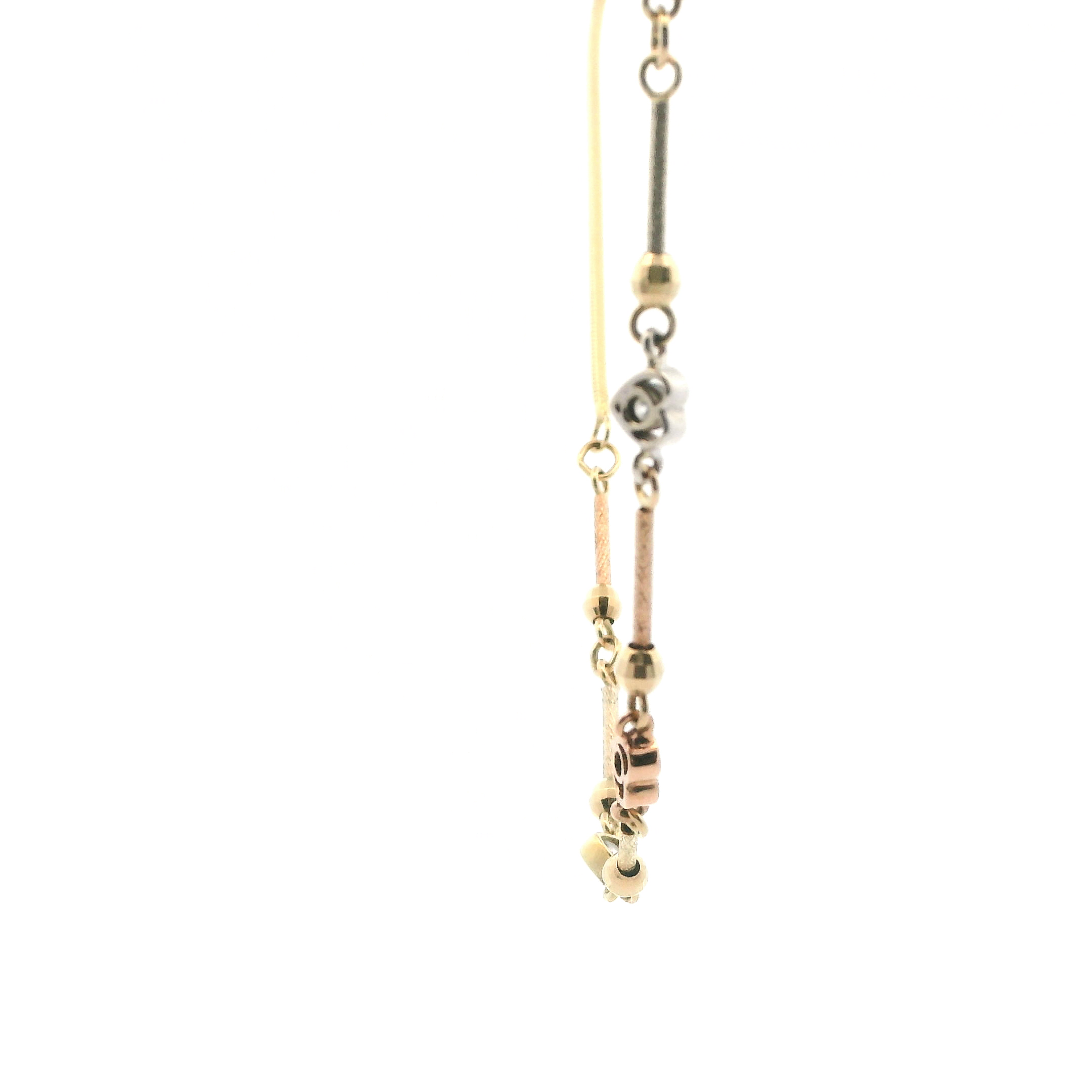 14K Tri Color Gold Hearts & Beads & Bars Designs Necklace