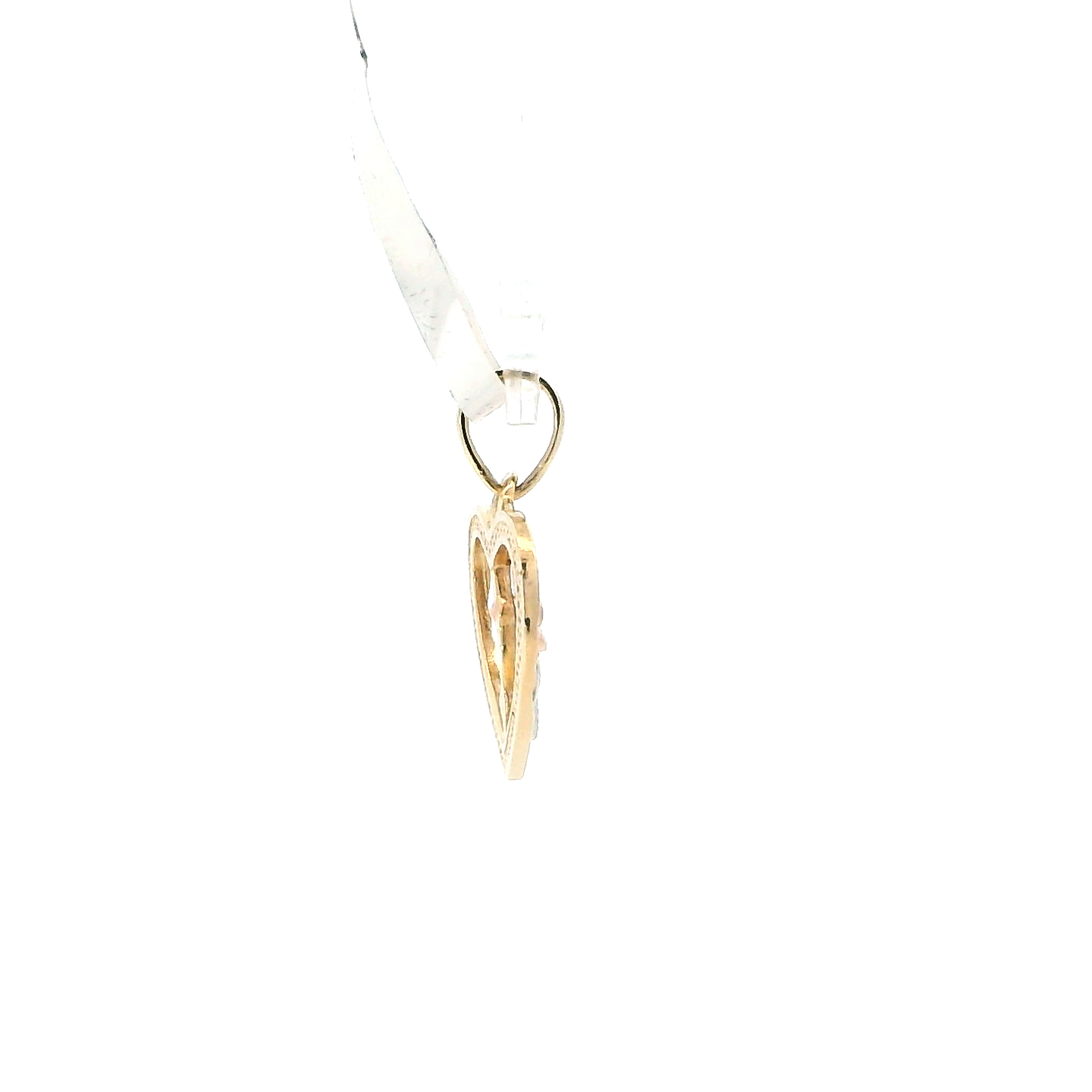 14K Tri Color Rose In Heart Pendant