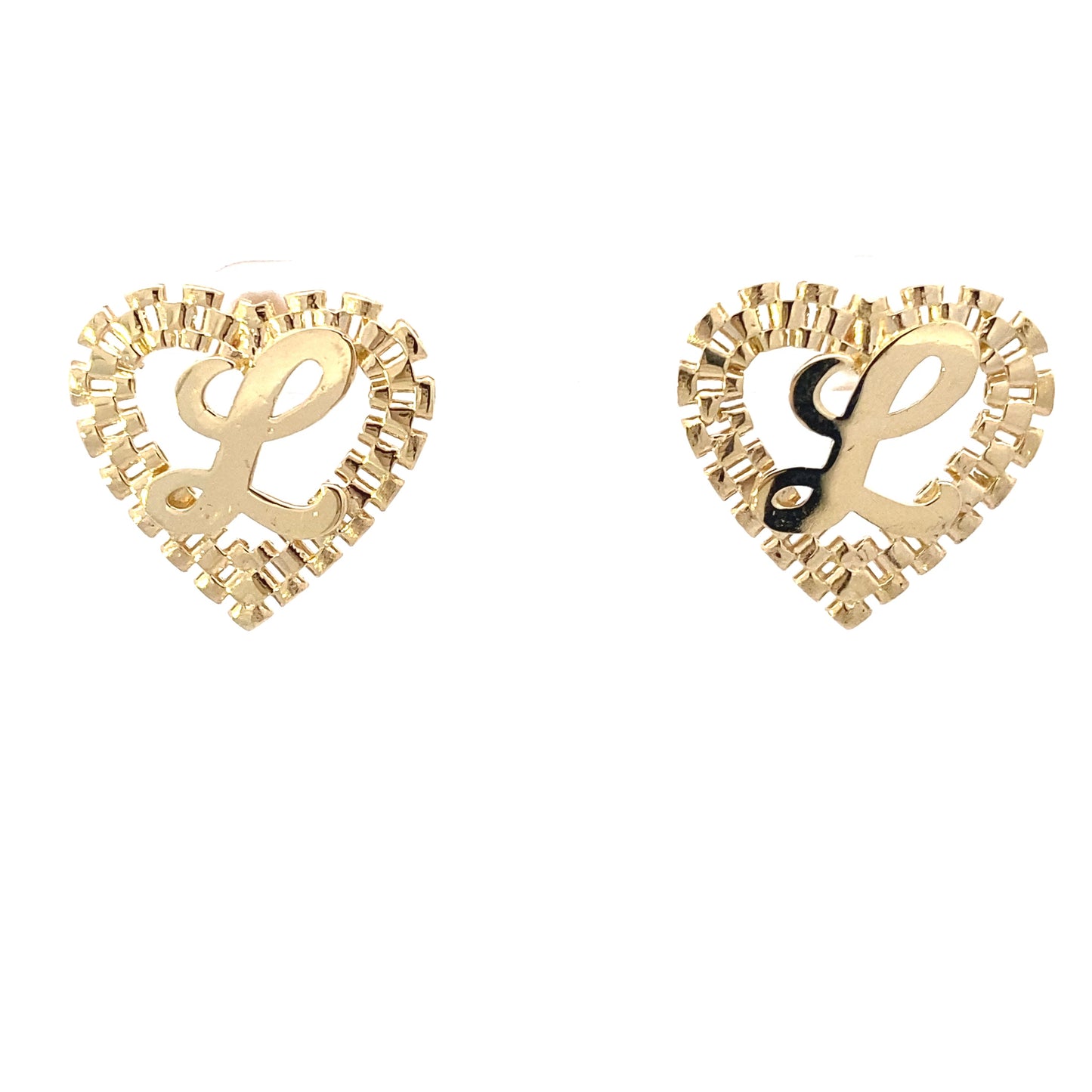 10K Yellow Gold Rolex Letter "L" Heart Earrings