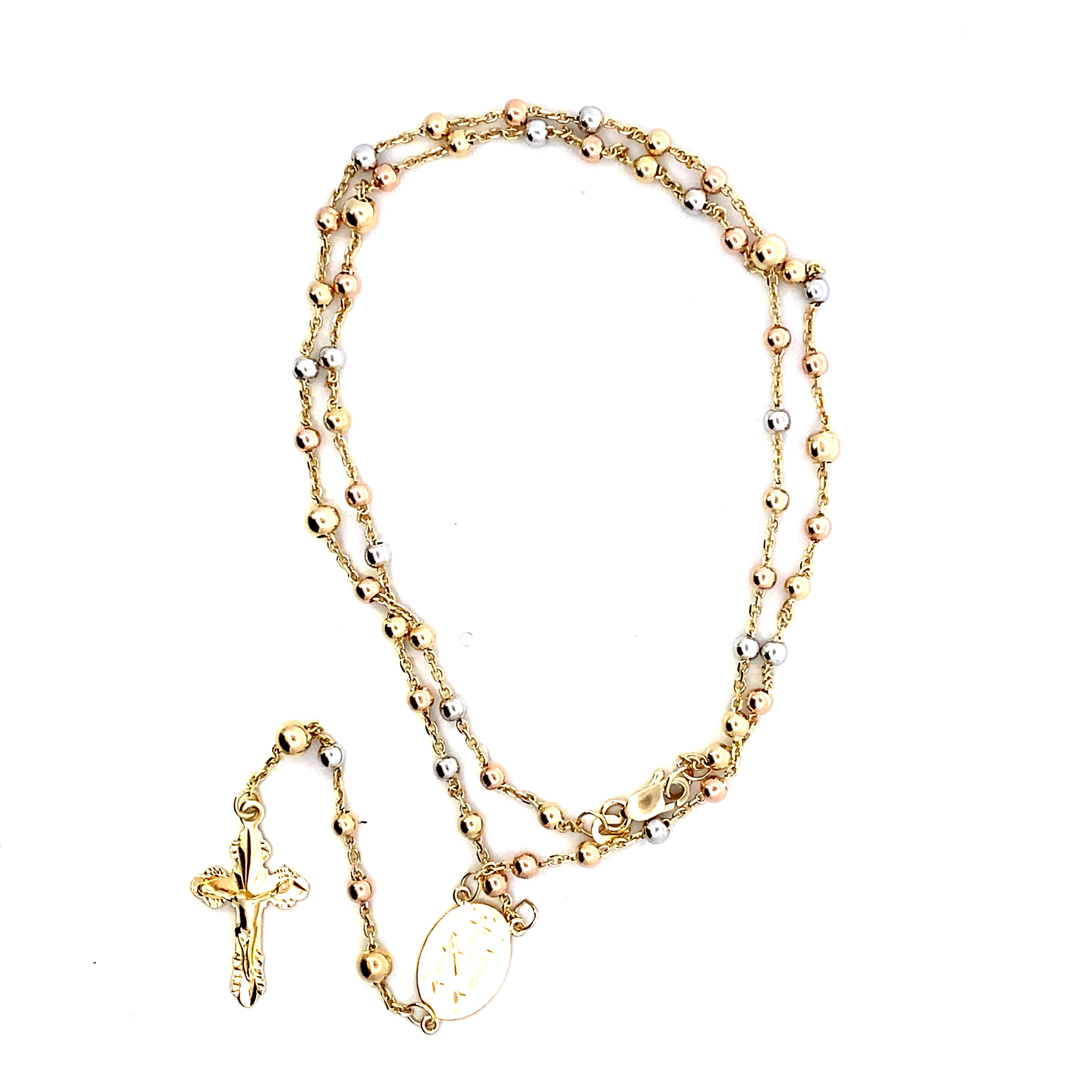 14K Tri-Color Gold Beaded Rosary