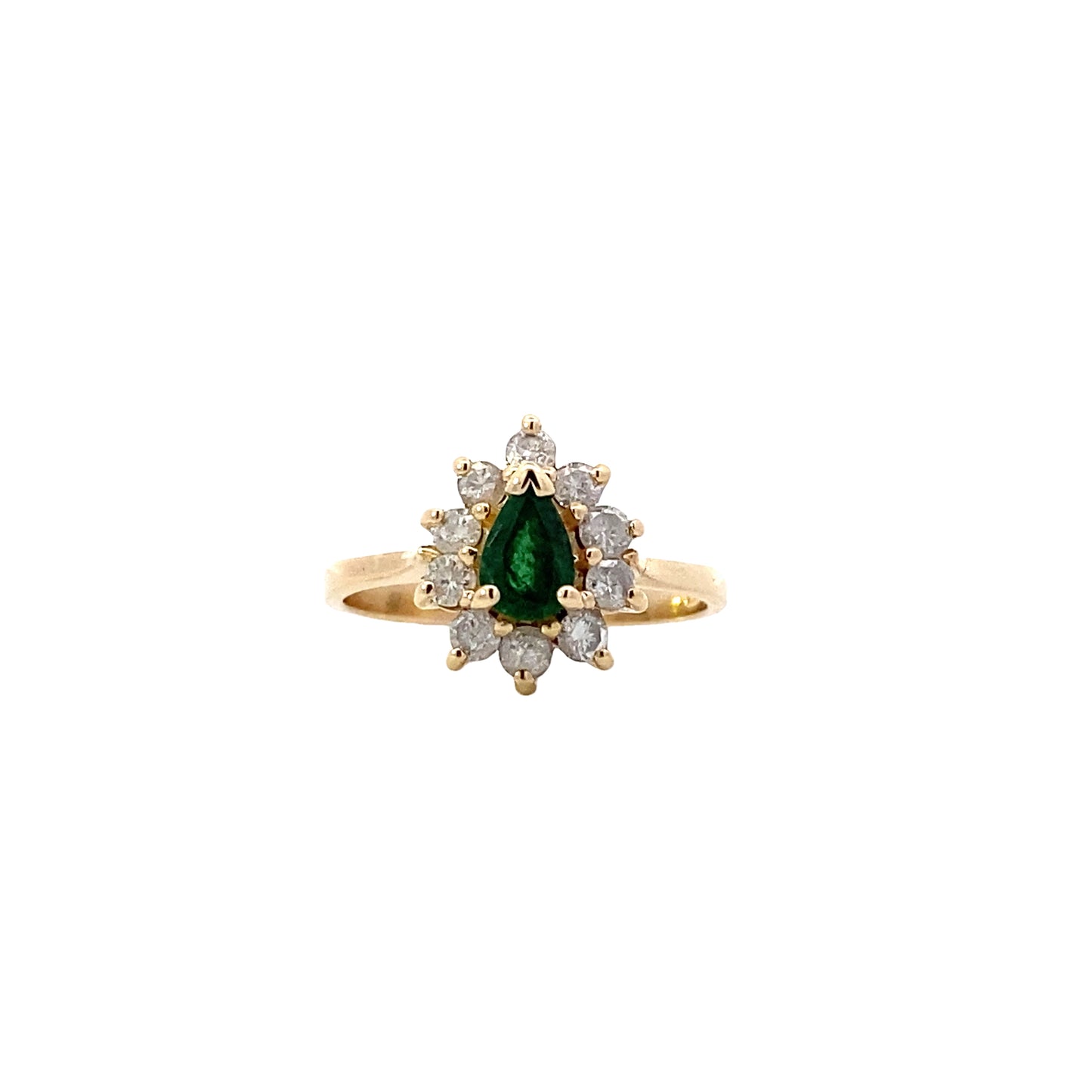 14K Yellow Gold Emerald & Diamond Women's Ring - 0.40ct