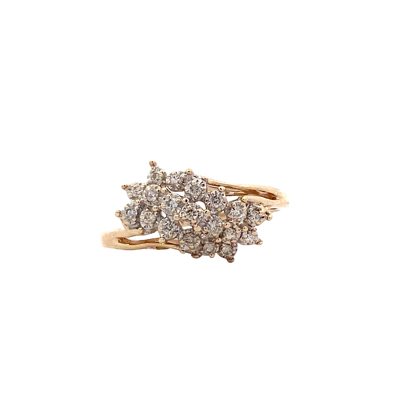 14K Yellow Gold Women's Diamond Cluster Ring - 0.19ct