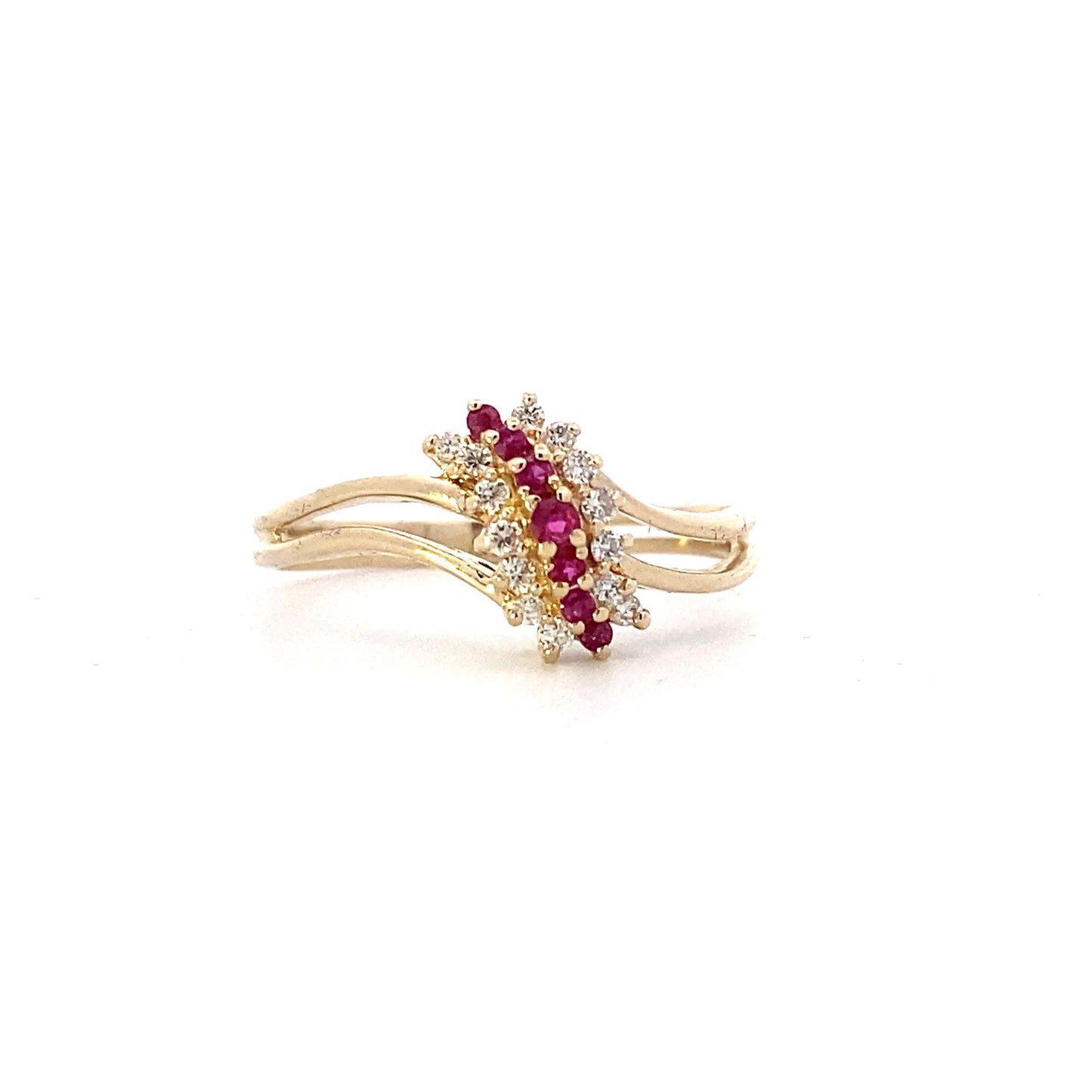 14K Yellow Gold Diamond & Rubies Women's Ring - 0.18ct