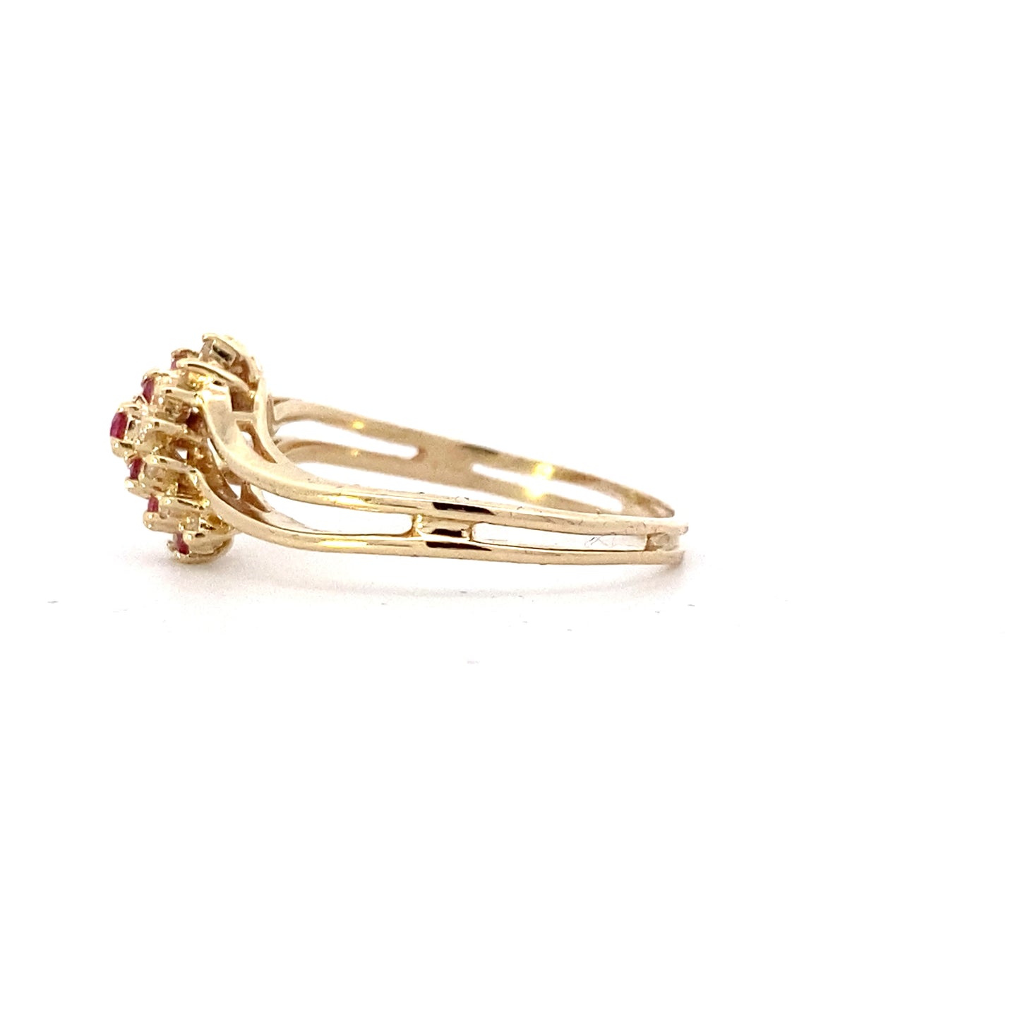 14K Yellow Gold Diamond & Rubies Women's Ring - 0.18ct