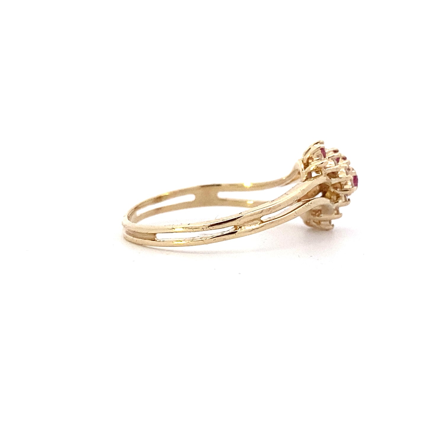 14K Yellow Gold Diamond & Rubies Women's Ring - 0.18ct