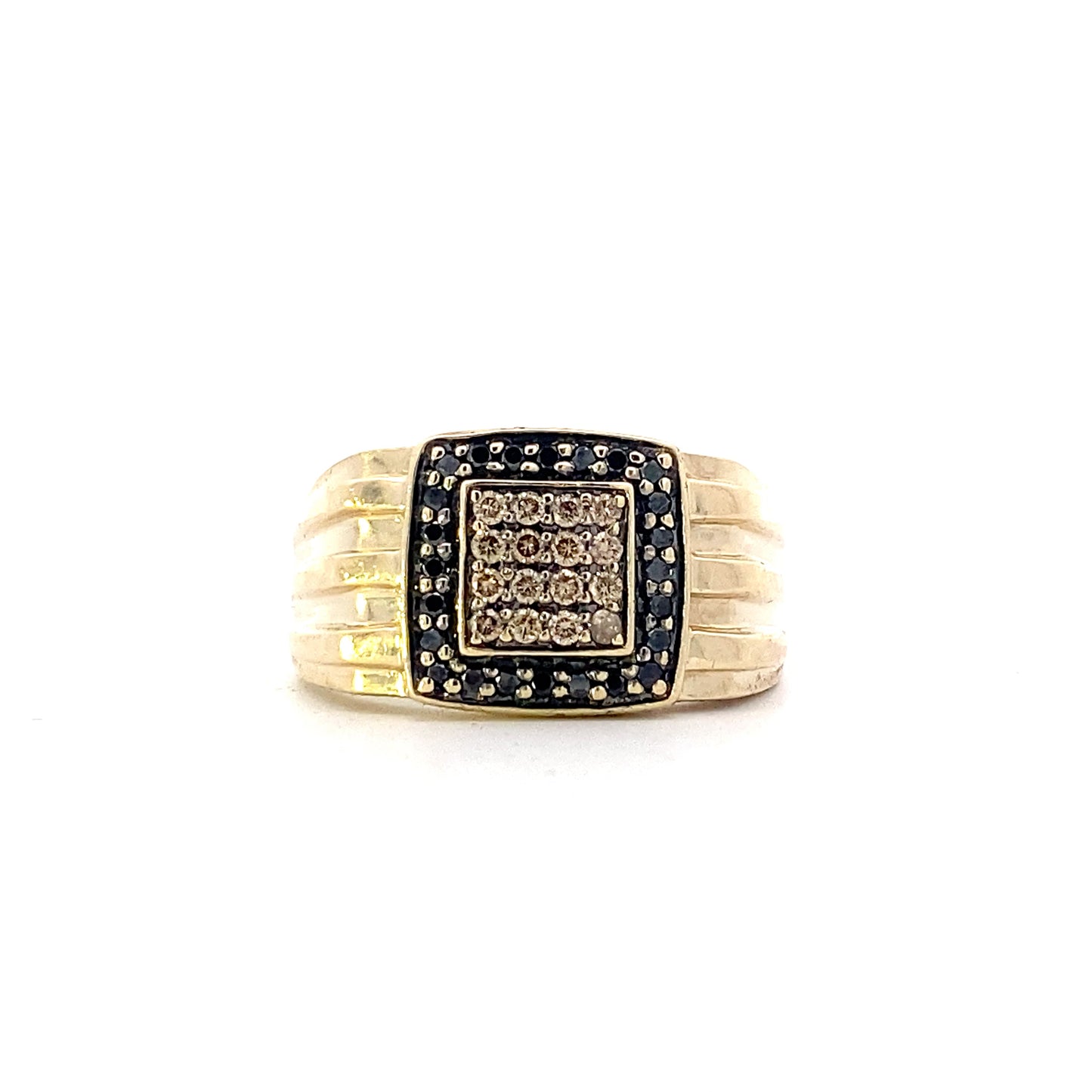 10K Yellow Gold Mens Diamond & Black Diamond Ring - .29ct