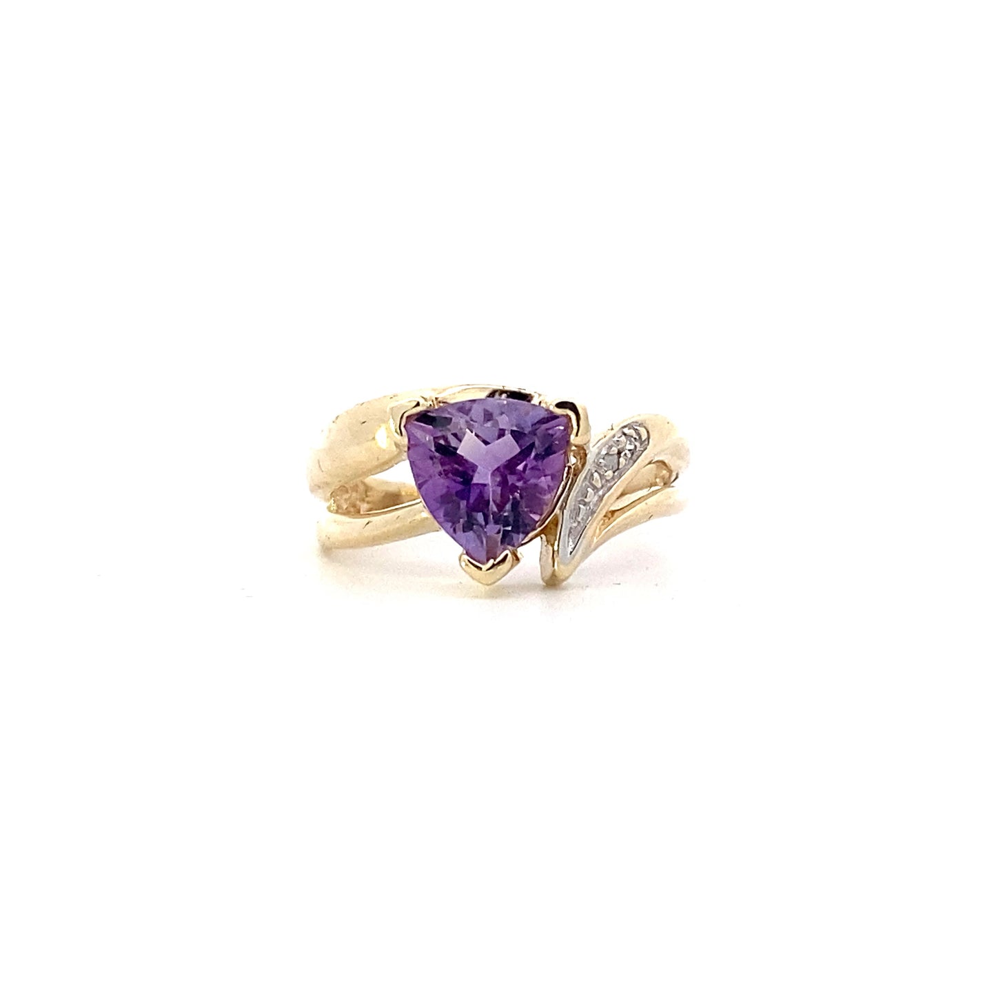 10K Yellow Gold Trillion Amethyst & Diamond Ring - 0.004ct