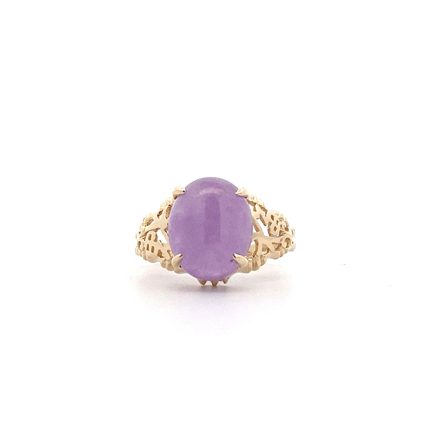 10K Yellow Gold Oval Lavender Jade Filigree Ring