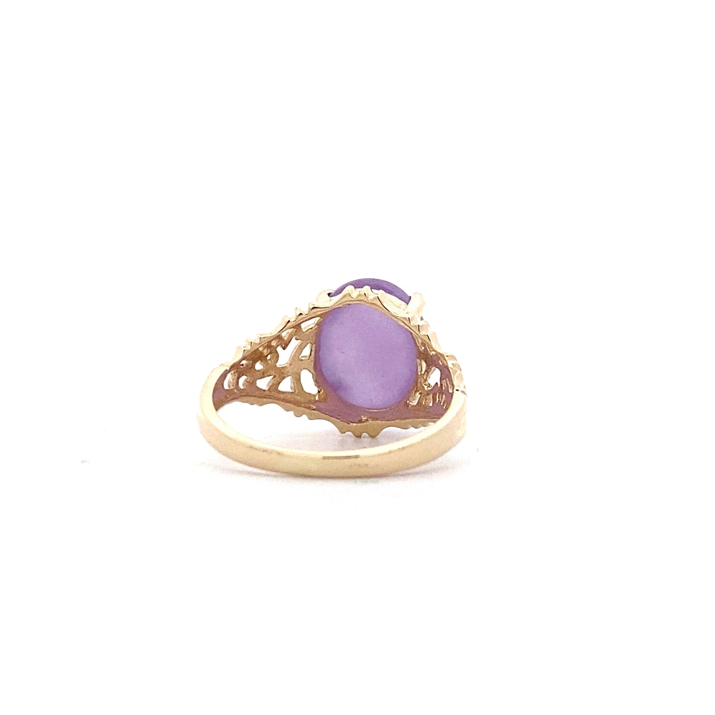 10K Yellow Gold Oval Lavender Jade Filigree Ring