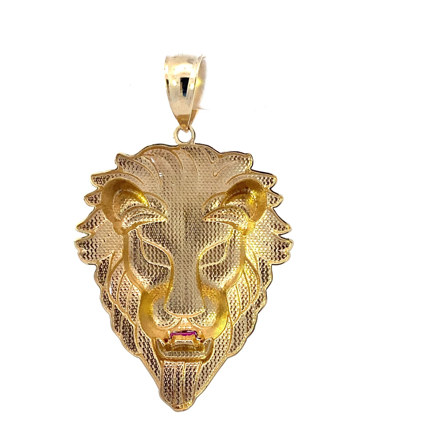 10K Yellow Gold Synthetic Ruby Baguette Lion Head Pendant