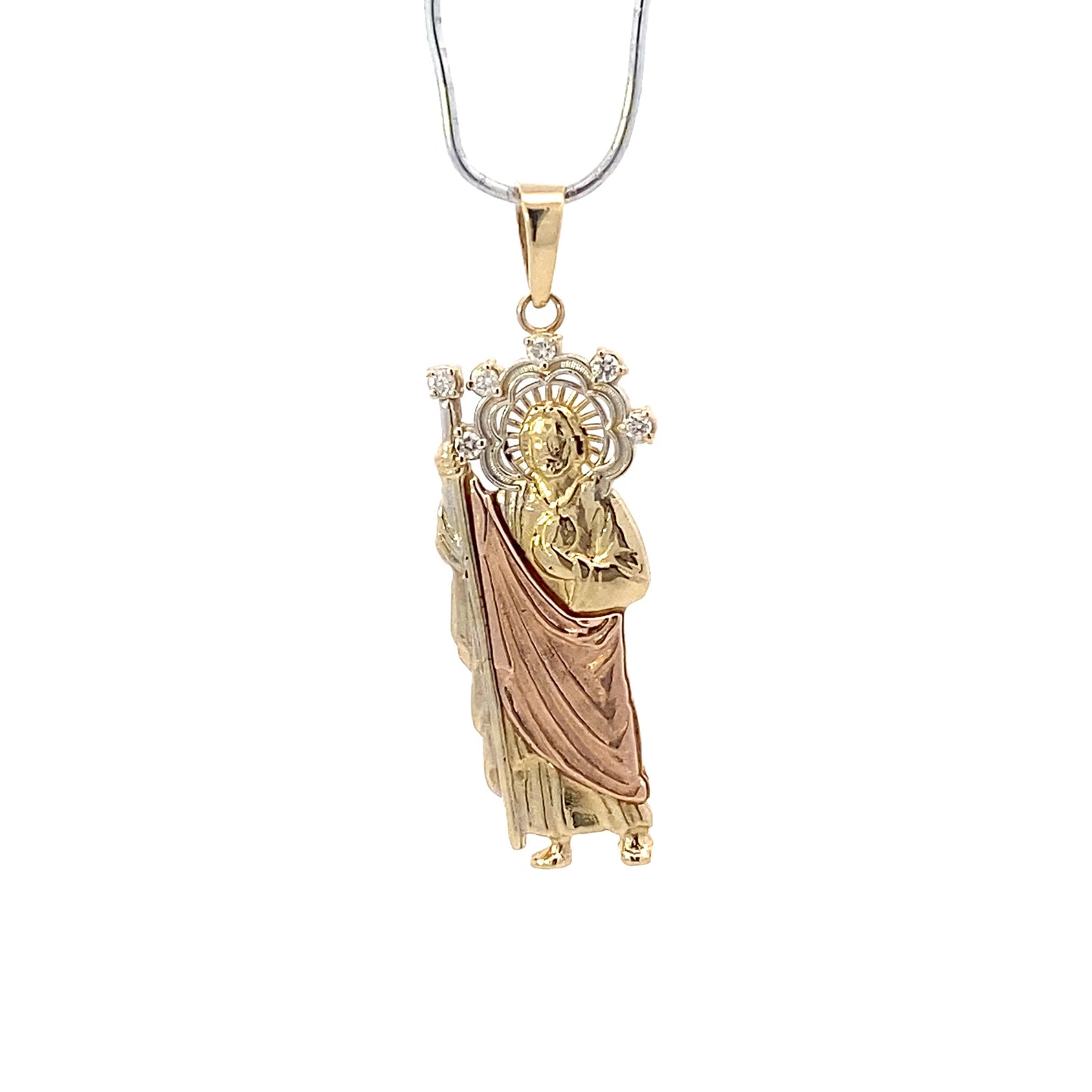 14K Tri-Color 34x12mm CZ Religious Figure Pendant