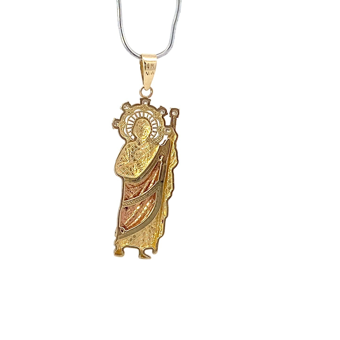 14K Tri-Color 34x12mm CZ Religious Figure Pendant